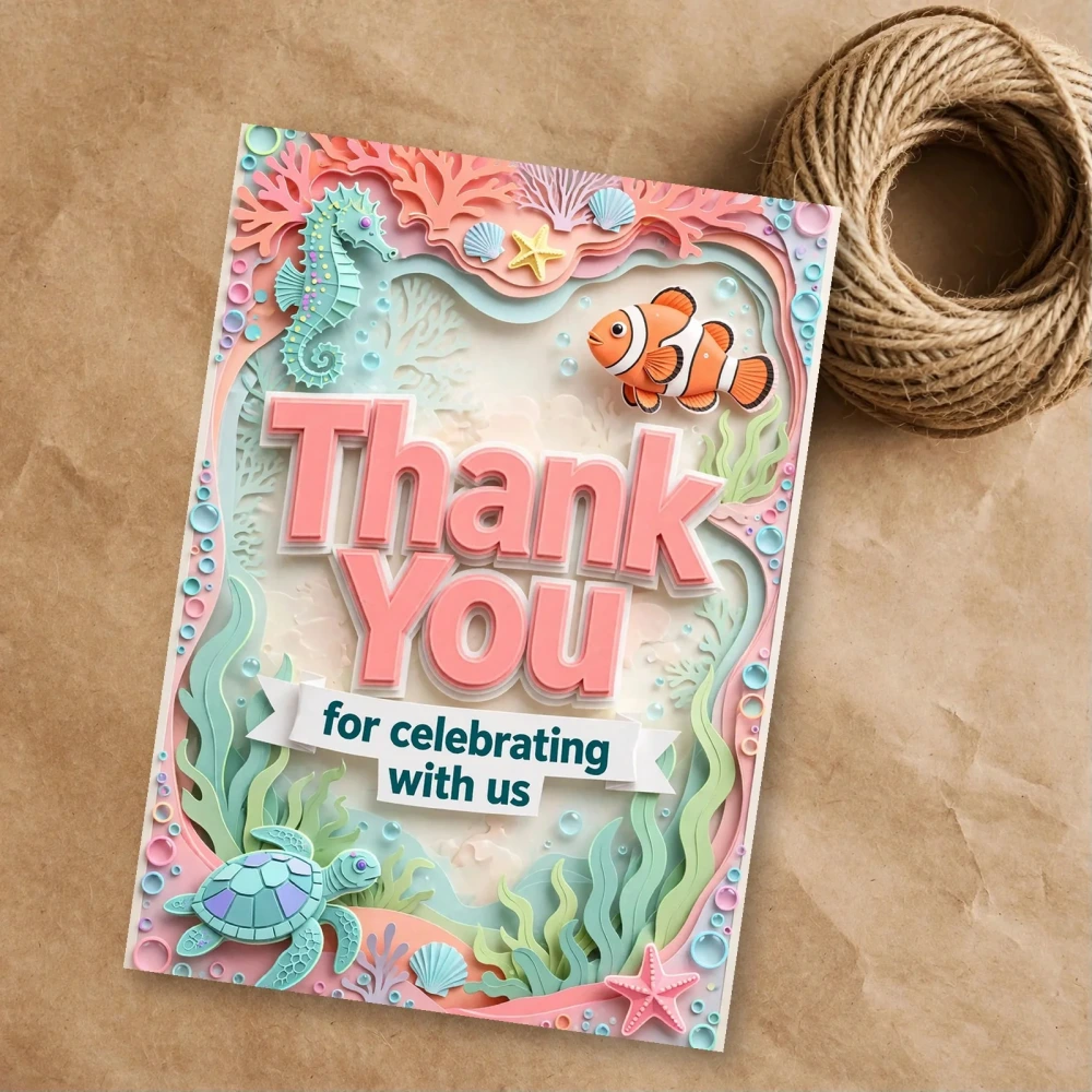 Under The Sea Theme Thank You Cards Birthday Party Supplies (PACK OF 30) - 300 GSM Matte Fine Art Cardstock (2.5 x 3.5 Inch)
