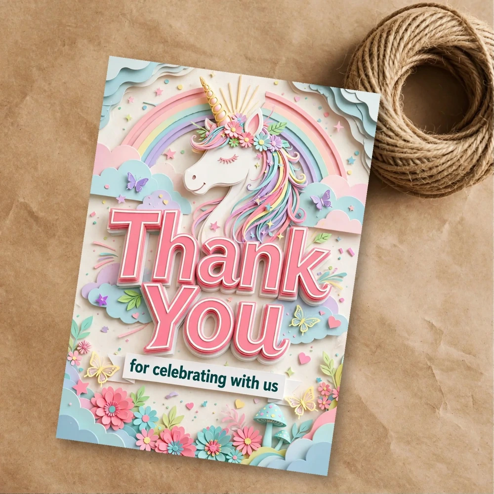 Unicorn Theme Thank You Cards Birthday Party Supplies (PACK OF 30) - 300 GSM Matte Fine Art Cardstock (2.5 x 3.5 Inch)
