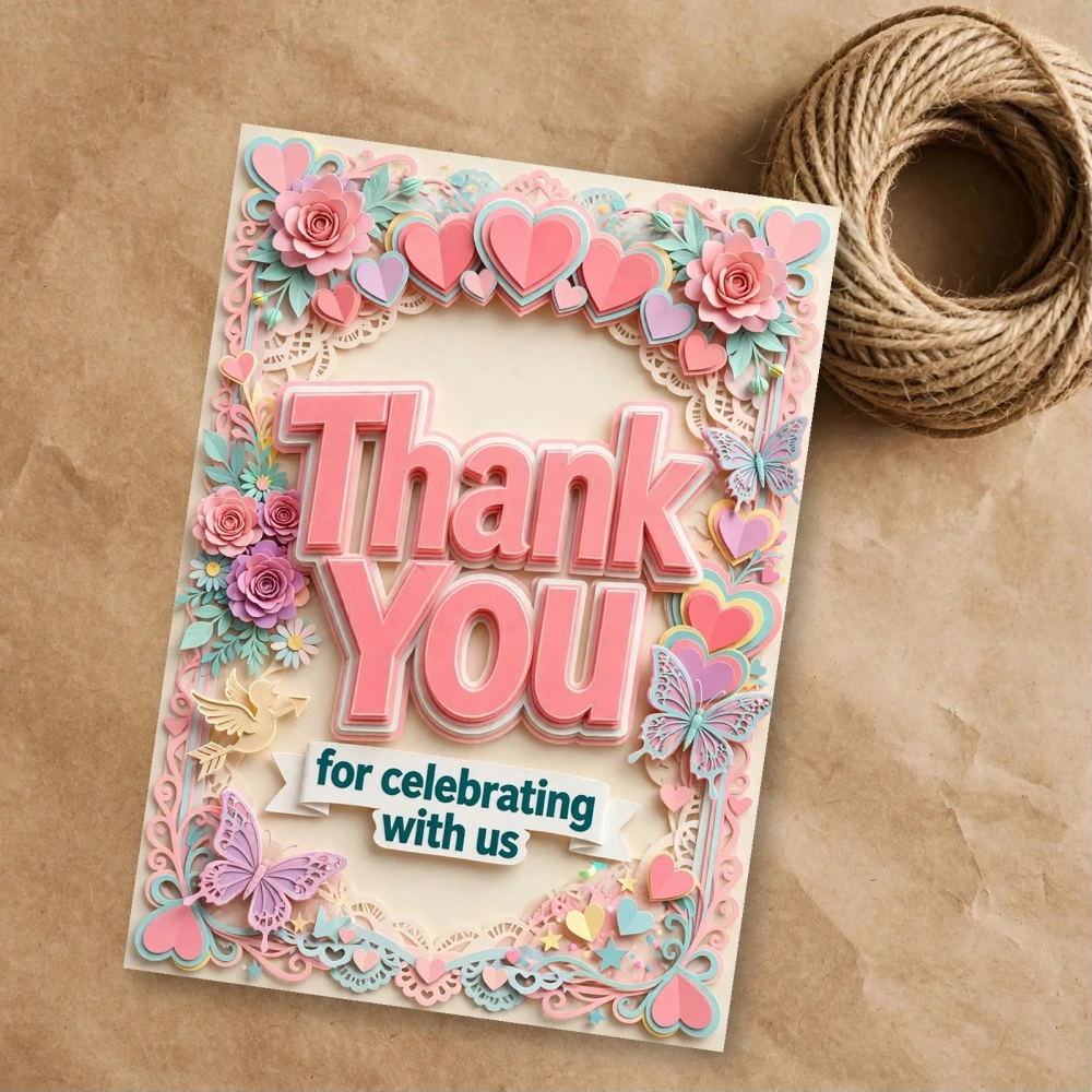 Valentine S Day Theme Thank You Cards Birthday Party Supplies (PACK OF 30) - 300 GSM Matte Fine Art Cardstock (2.5 x 3.5 Inch) - Premium Party Decor Supply by Party Decor Mall - View 1