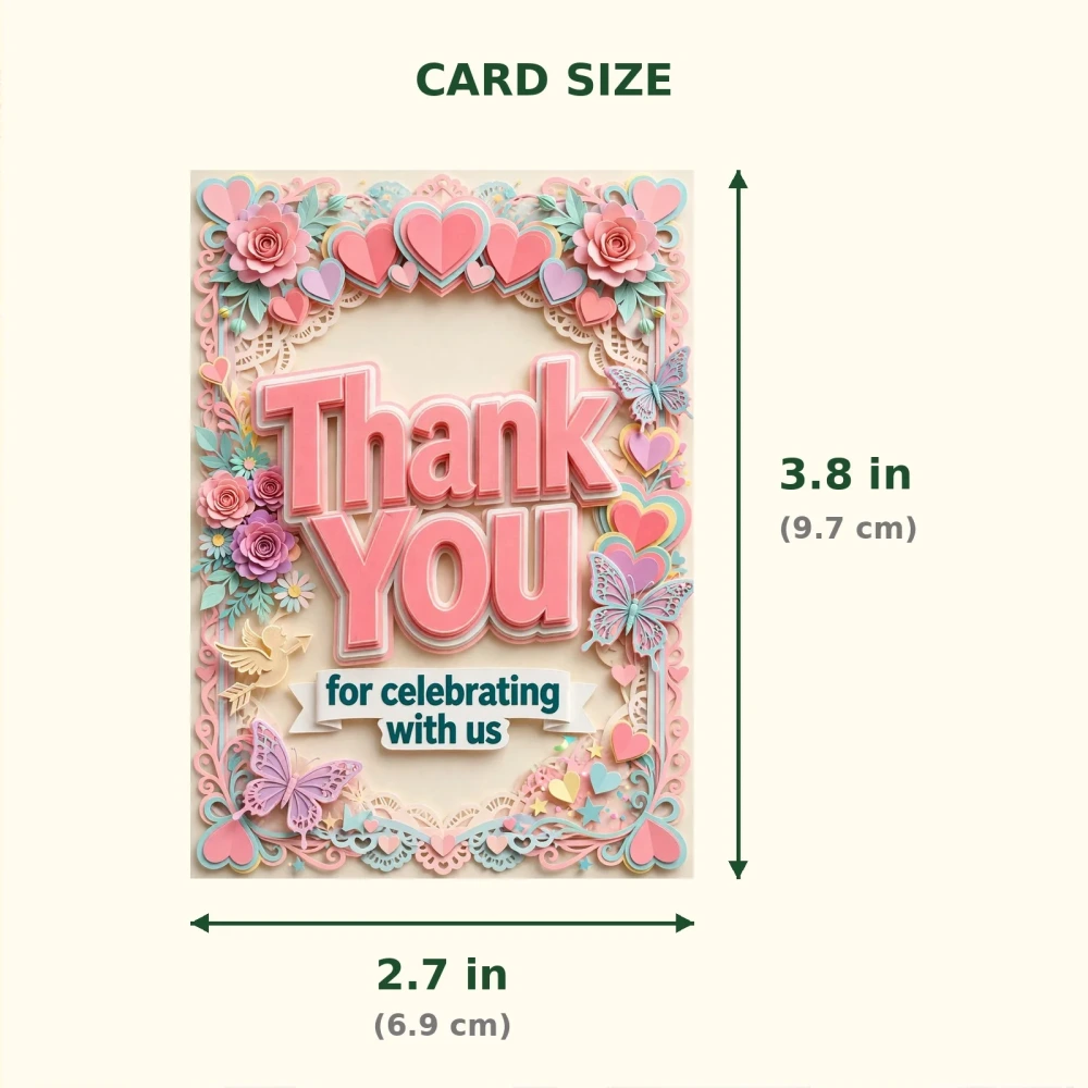 Valentine S Day Theme Thank You Cards Birthday Party Supplies (PACK OF 30) - 300 GSM Matte Fine Art Cardstock (2.5 x 3.5 Inch) - Premium Party Decor Supply by Party Decor Mall - View 2