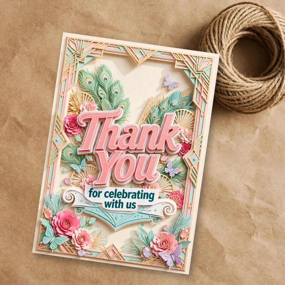 Vintage Glam Theme Thank You Cards Birthday Party Supplies (PACK OF 30) - 300 GSM Matte Fine Art Cardstock (2.5 x 3.5 Inch)