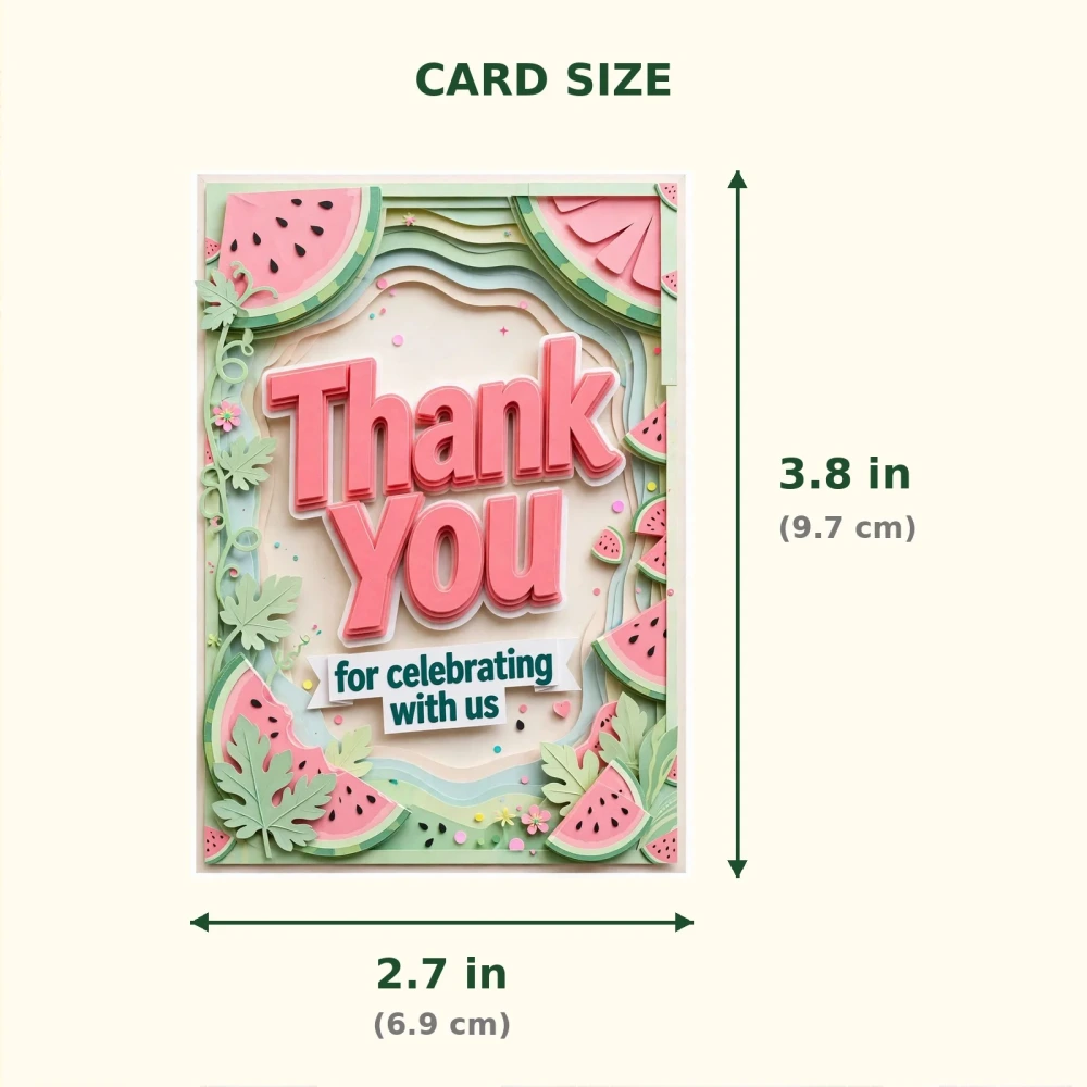 Watermelon Theme Thank You Cards Birthday Party Supplies (PACK OF 30) - 300 GSM Matte Fine Art Cardstock (2.5 x 3.5 Inch) - Premium Party Decor Supply by Party Decor Mall - View 2