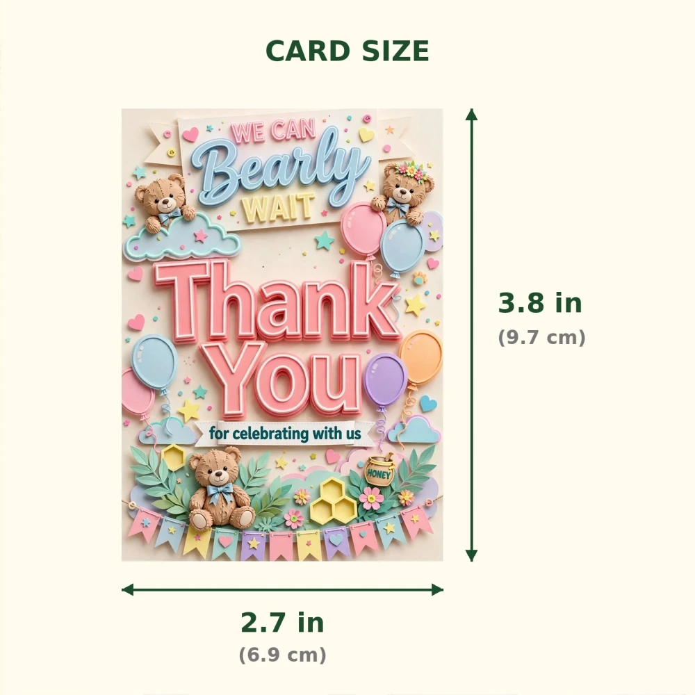 We Can Bearly Wait Theme Thank You Cards Birthday Party Supplies (PACK OF 30) - 300 GSM Matte Fine Art Cardstock (2.5 x 3.5 Inch) - Premium Party Decor Supply by Party Decor Mall - View 2