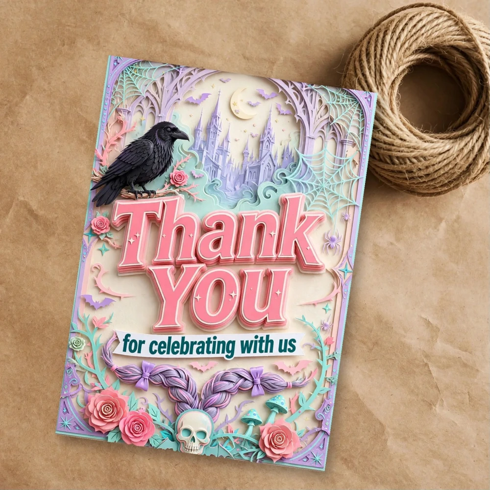 Wednesday Addams Theme Thank You Cards Birthday Party Supplies (PACK OF 30) - 300 GSM Matte Fine Art Cardstock (2.5 x 3.5 Inch)