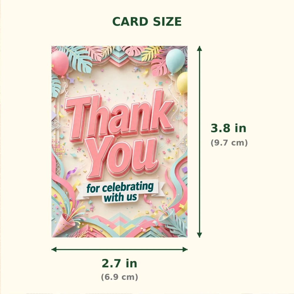 White Party Theme Thank You Cards Birthday Party Supplies (PACK OF 30) - 300 GSM Matte Fine Art Cardstock (2.5 x 3.5 Inch) - Premium Party Decor Supply by Party Decor Mall - View 2