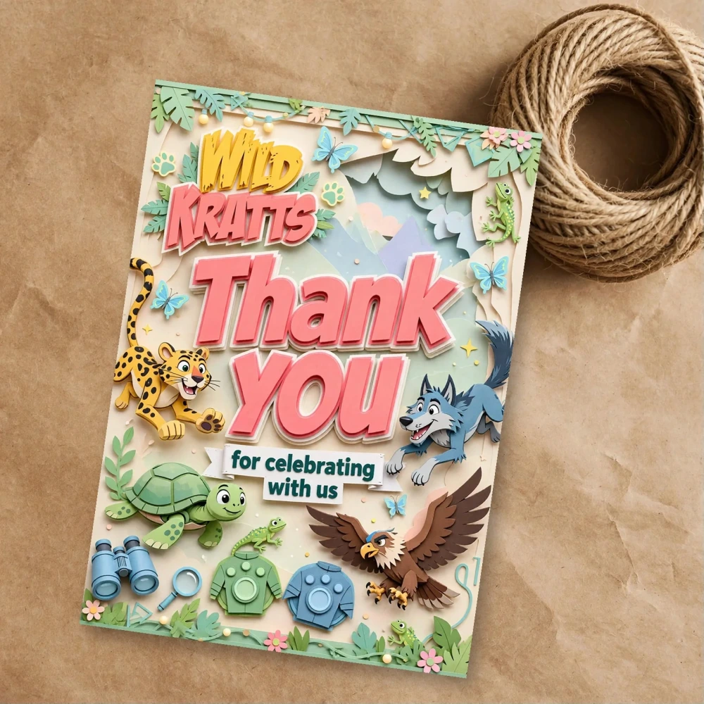 Wild Kratts Theme Thank You Cards Birthday Party Supplies (PACK OF 30) - 300 GSM Matte Fine Art Cardstock (2.5 x 3.5 Inch)