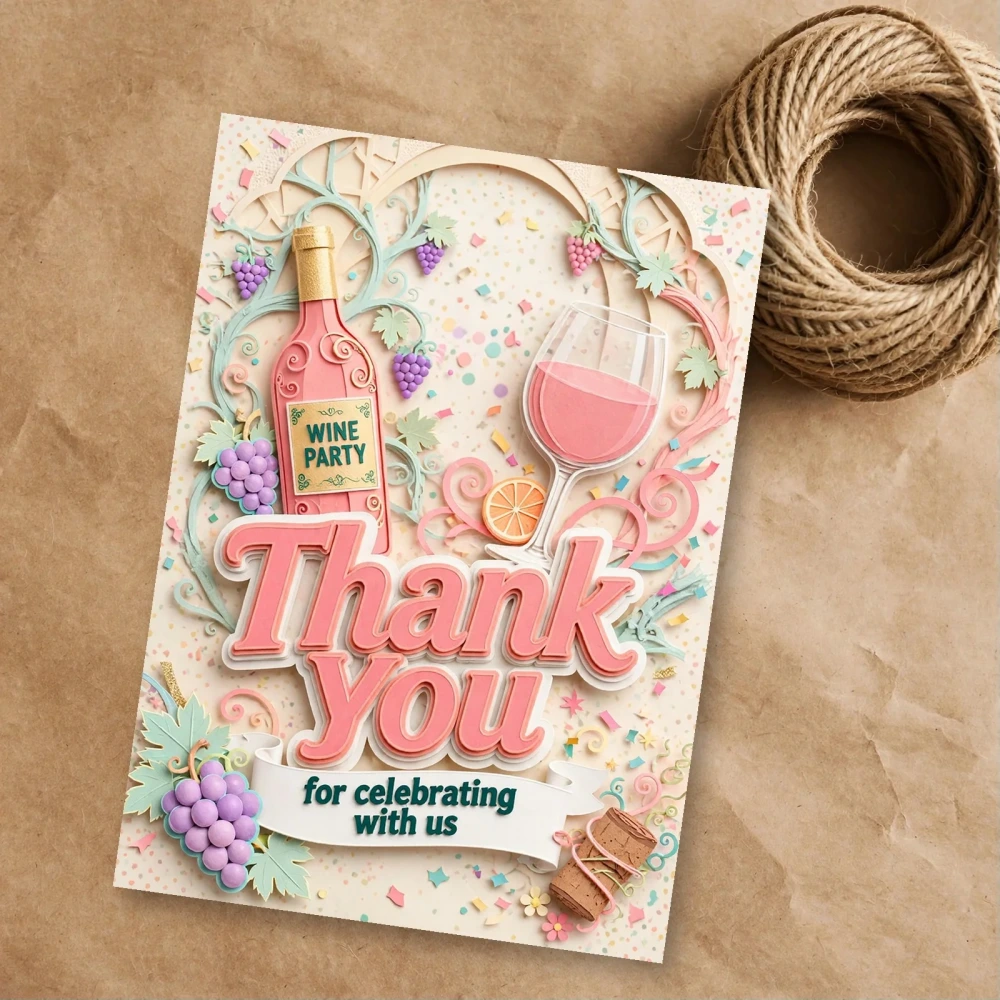 Wine Party Theme Thank You Cards Birthday Party Supplies (PACK OF 30) - 300 GSM Matte Fine Art Cardstock (2.5 x 3.5 Inch) - Premium Party Decor Supply by Party Decor Mall - View 1