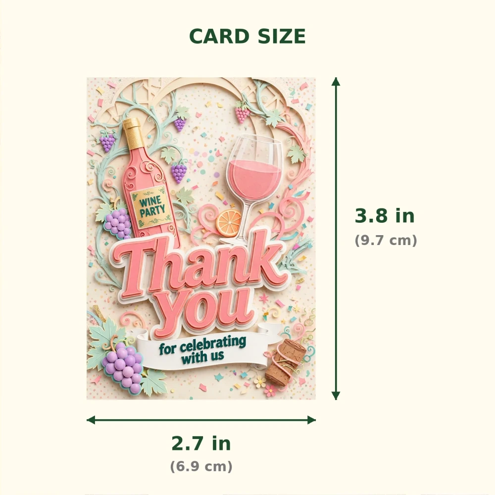 Wine Party Theme Thank You Cards Birthday Party Supplies (PACK OF 30) - 300 GSM Matte Fine Art Cardstock (2.5 x 3.5 Inch) - Premium Party Decor Supply by Party Decor Mall - View 2