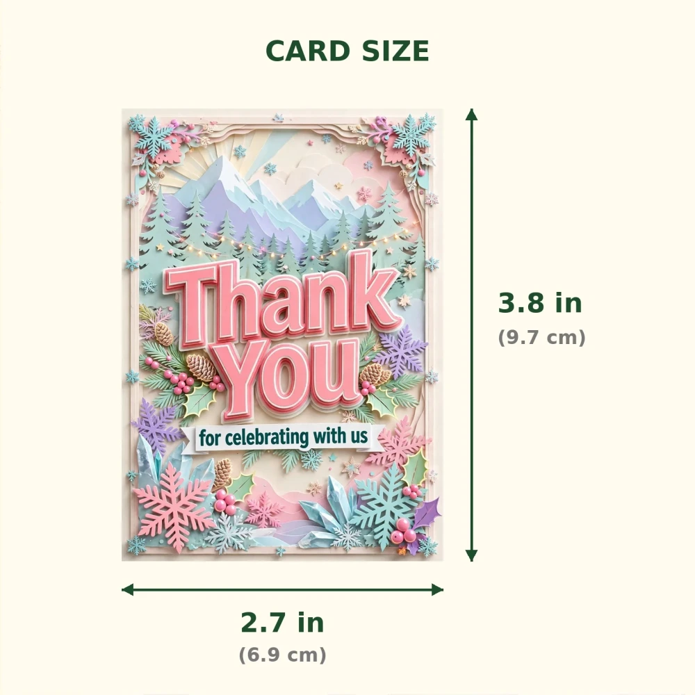 Winter Wonderland Theme Thank You Cards Birthday Party Supplies (PACK OF 30) - 300 GSM Matte Fine Art Cardstock (2.5 x 3.5 Inch) - Premium Party Decor Supply by Party Decor Mall - View 2