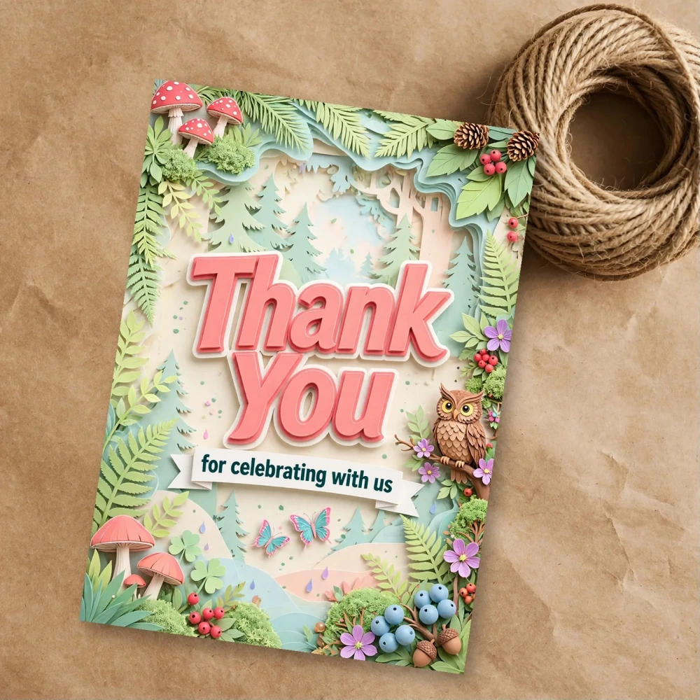 Woodland Forest Theme Thank You Cards Birthday Party Supplies (PACK OF 30) - 300 GSM Matte Fine Art Cardstock (2.5 x 3.5 Inch)