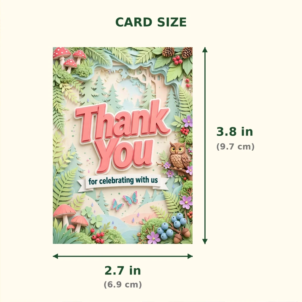 Woodland Forest Theme Thank You Cards Birthday Party Supplies (PACK OF 30) - 300 GSM Matte Fine Art Cardstock (2.5 x 3.5 Inch) - Premium Party Decor Supply by Party Decor Mall - View 2