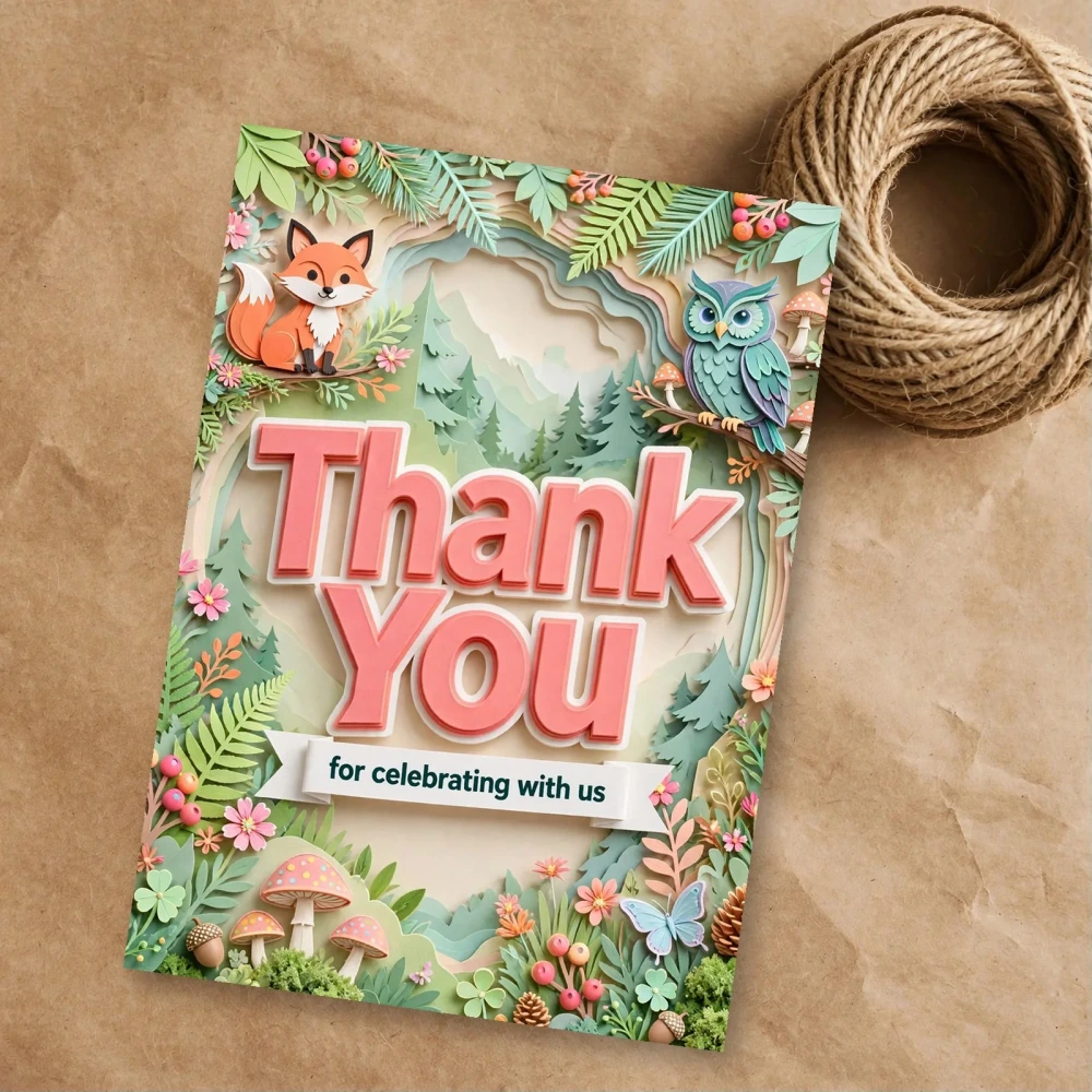 Woodland Theme Thank You Cards Birthday Party Supplies (PACK OF 30) - 300 GSM Matte Fine Art Cardstock (2.5 x 3.5 Inch)