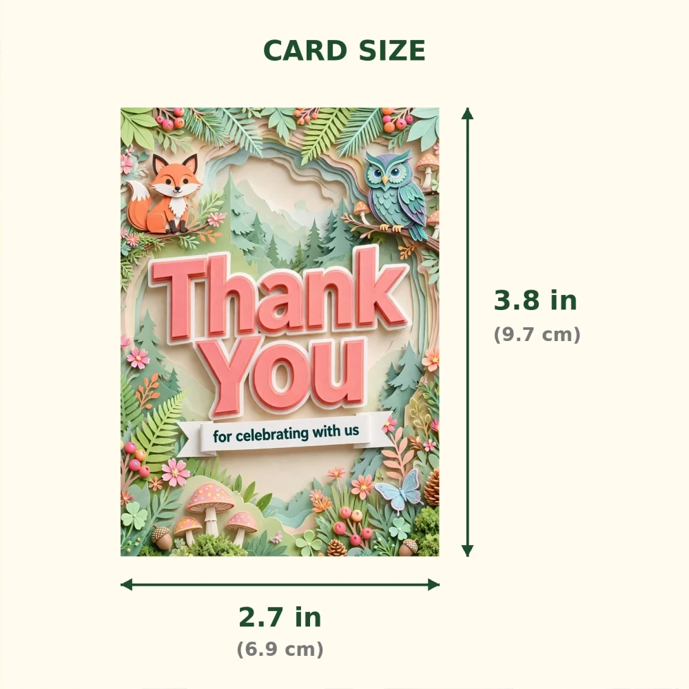 Woodland Theme Thank You Cards Birthday Party Supplies (PACK OF 30) - 300 GSM Matte Fine Art Cardstock (2.5 x 3.5 Inch) - Premium Party Decor Supply by Party Decor Mall - View 2