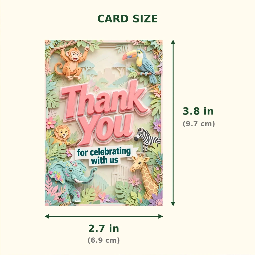 Zoo Theme Thank You Cards Birthday Party Supplies (PACK OF 30) - 300 GSM Matte Fine Art Cardstock (2.5 x 3.5 Inch) - Premium Party Decor Supply by Party Decor Mall - View 2