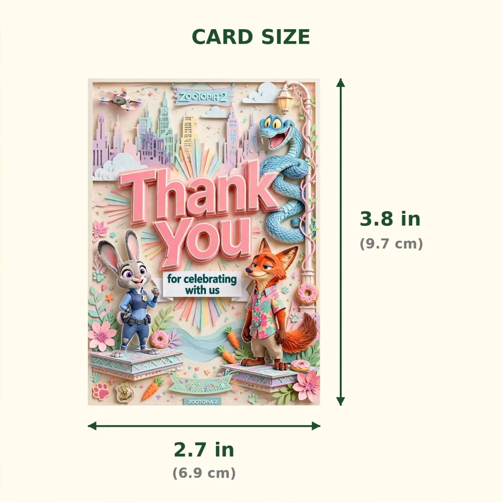 Zootopia Theme Thank You Cards Birthday Party Supplies (PACK OF 30) - 300 GSM Matte Fine Art Cardstock (2.5 x 3.5 Inch) - Premium Party Decor Supply by Party Decor Mall - View 2