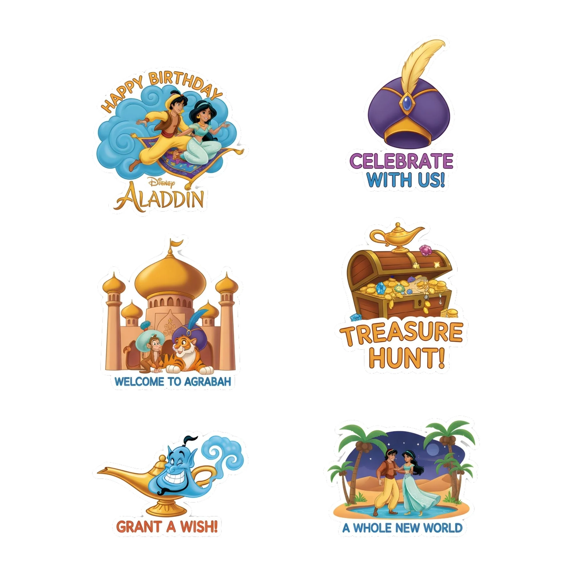 Aladdin Theme Birthday Cutouts (6 inches/250 GSM Cardstock/Mixcolour/12Pcs)