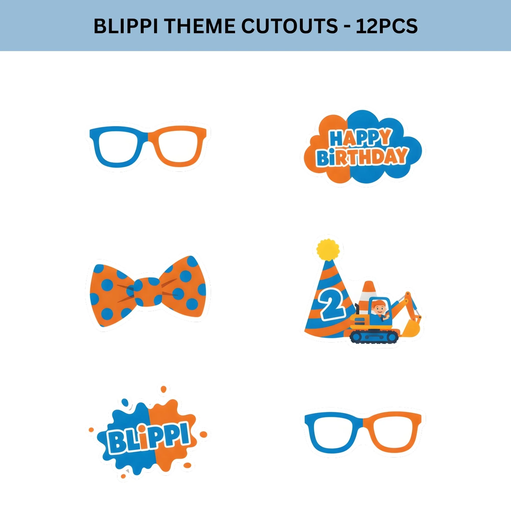 Blippi Theme Birthday Cutouts (6 inches/250 GSM Cardstock/Mixcolour/12Pcs) - Premium Handcrafted 300 GSM Paper Cutouts by Party Decor Mall India - View 2