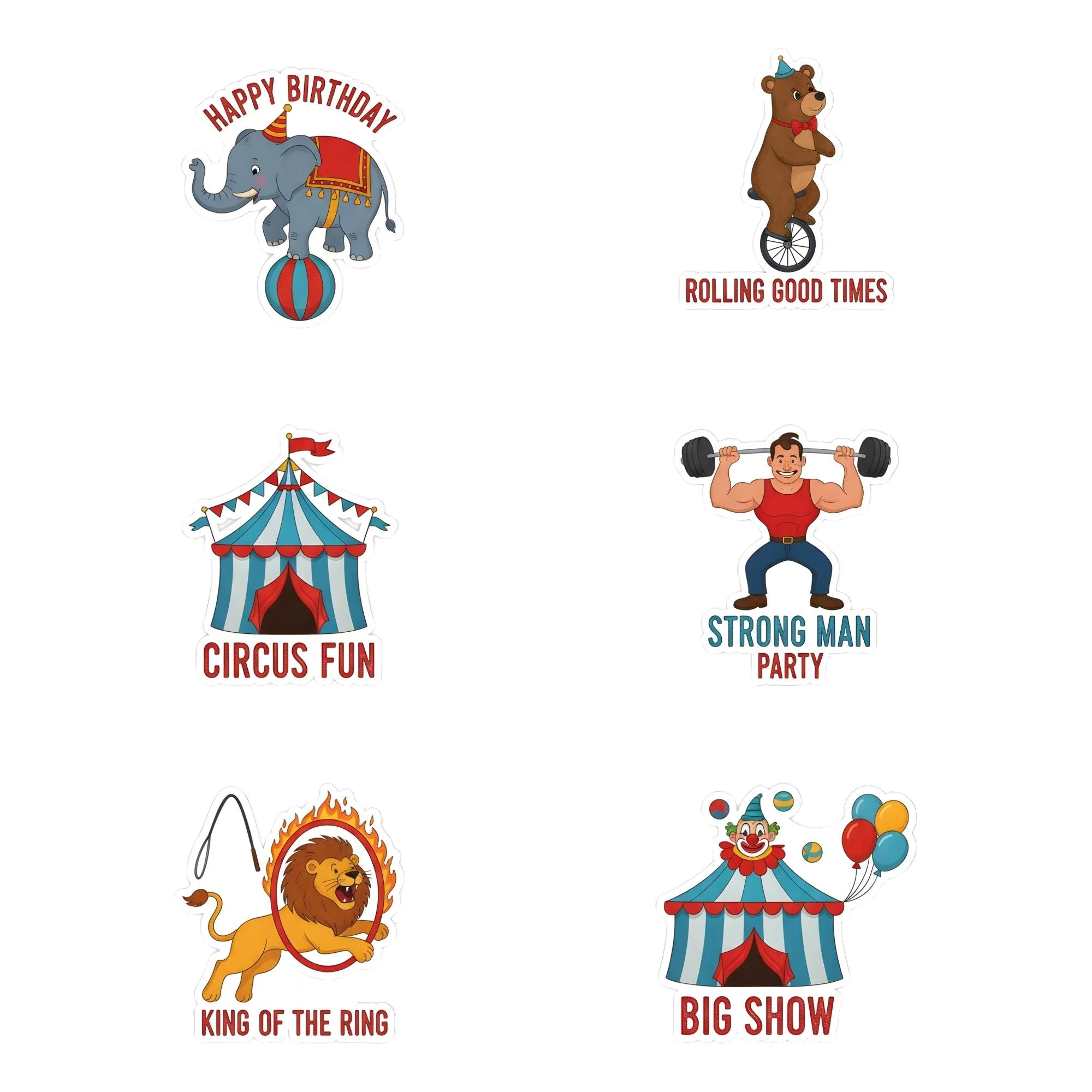 Carnival Theme Birthday Cutouts (6 inches/250 GSM Cardstock/Mixcolour/12Pcs)