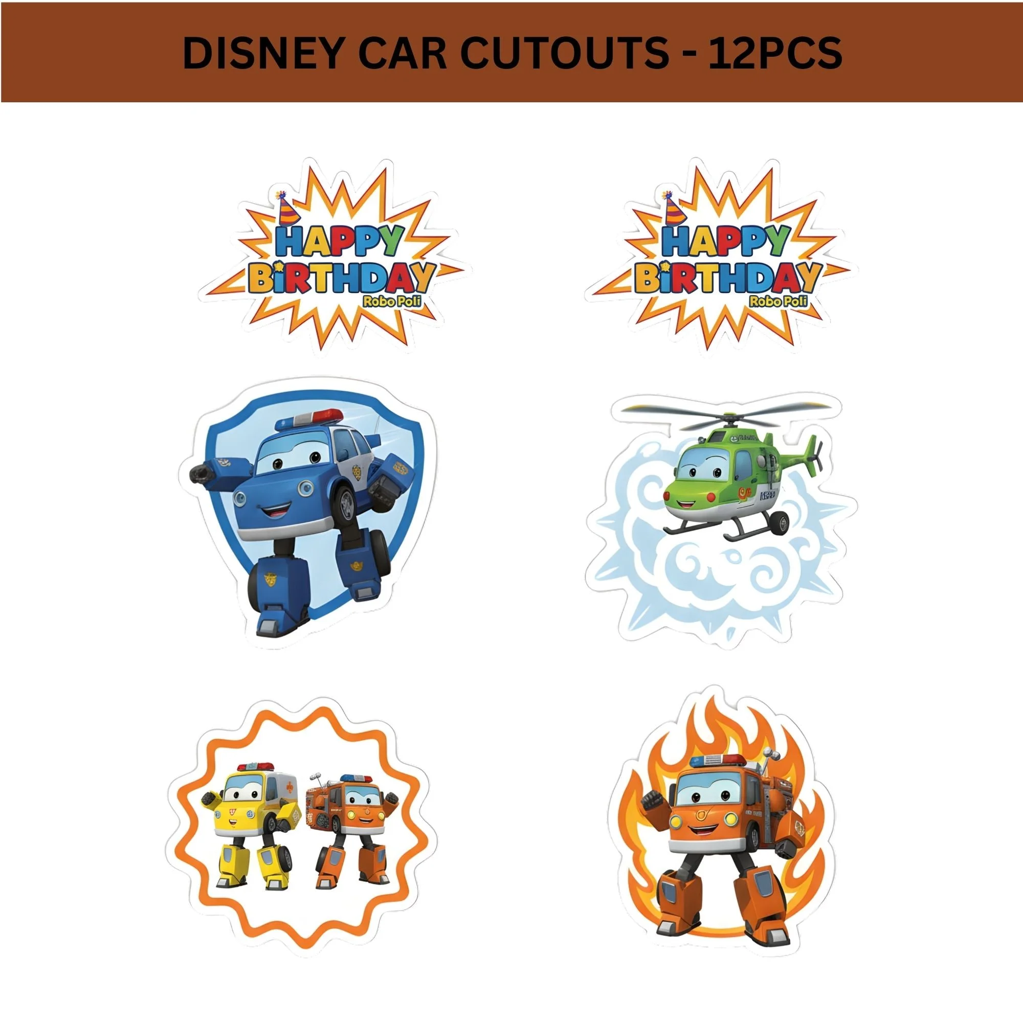 Disney Car Theme Birthday Cutouts (6 inches/250 GSM Cardstock/Mixcolour/12Pcs) - Premium Handcrafted 300 GSM Paper Cutouts by Party Decor Mall India - View 2