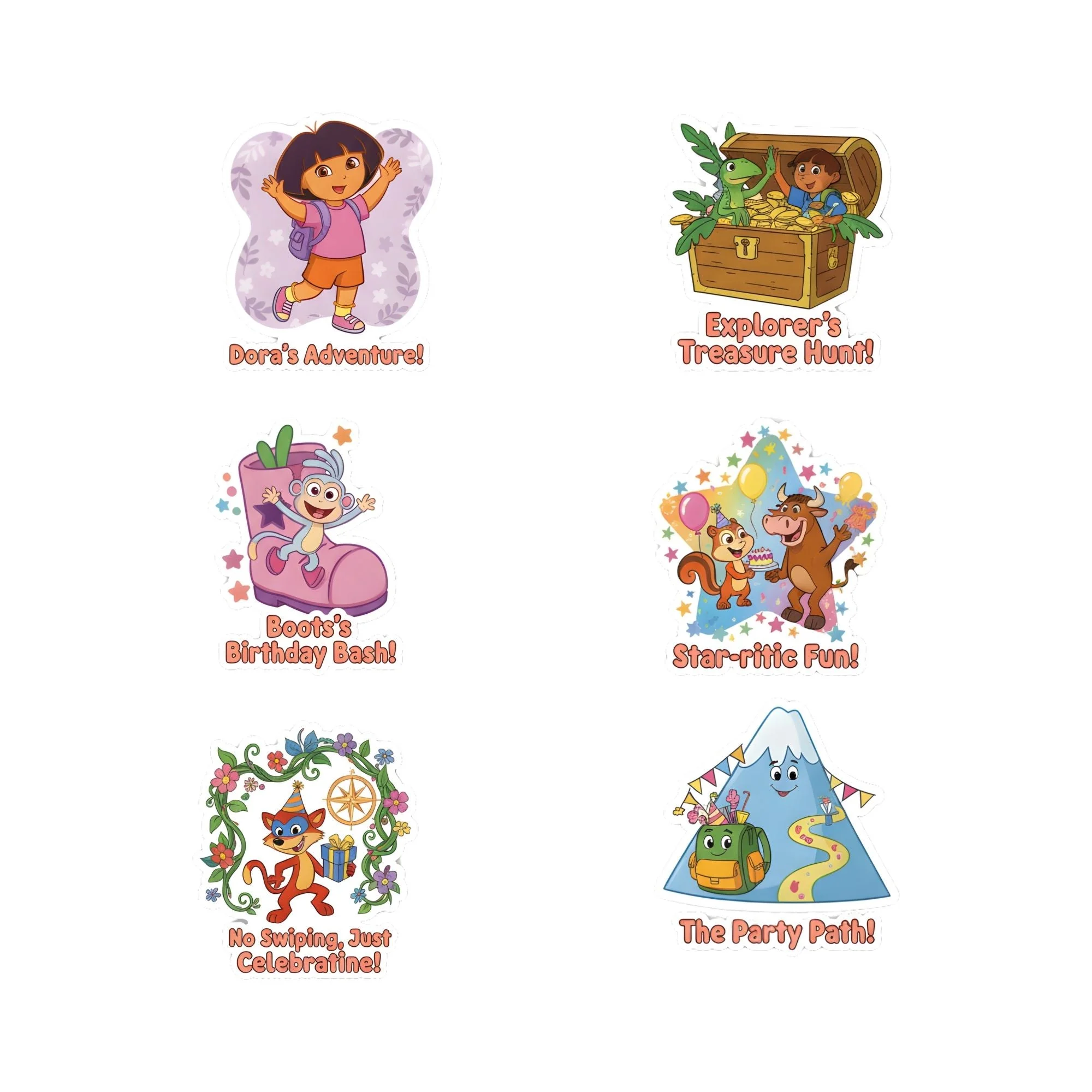 Dora Theme Birthday Cutouts (6 inches/250 GSM Cardstock/Mixcolour/12Pcs)