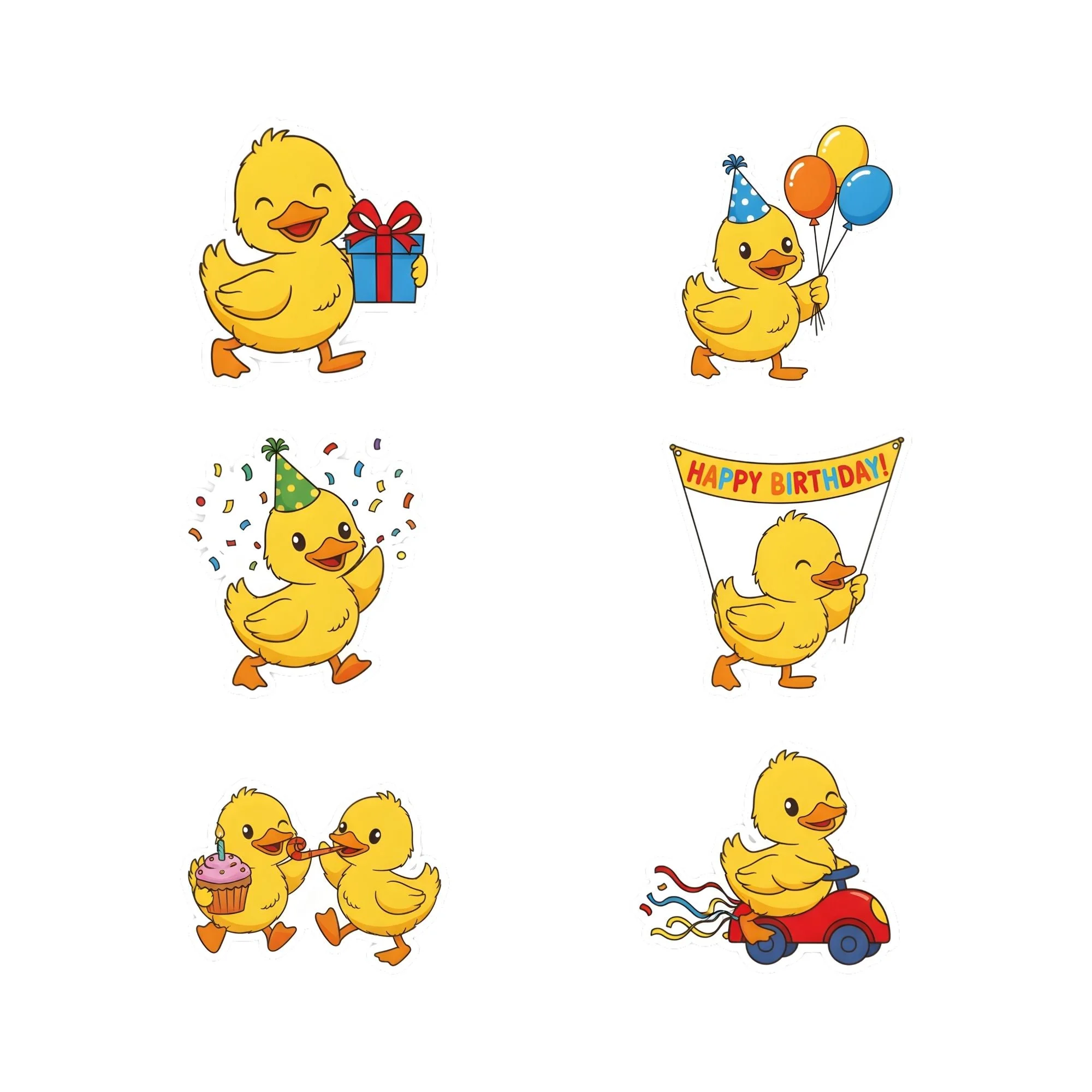 Duck Theme Birthday Cutouts (6 inches/250 GSM Cardstock/Mixcolour/12Pcs) - Premium Handcrafted 300 GSM Paper Cutouts by Party Decor Mall India - View 1