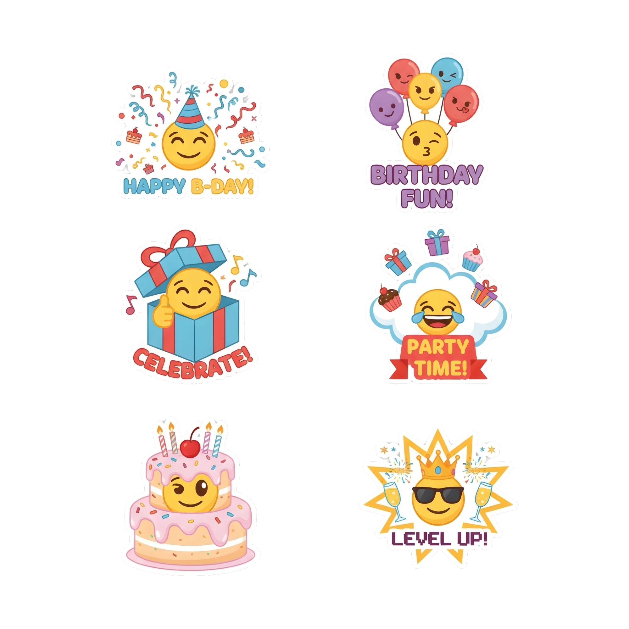 Emoji Theme Birthday Cutouts (6 inches/250 GSM Cardstock/Mixcolour/12Pcs) - Premium Handcrafted 300 GSM Paper Cutouts by Party Decor Mall India - View 1