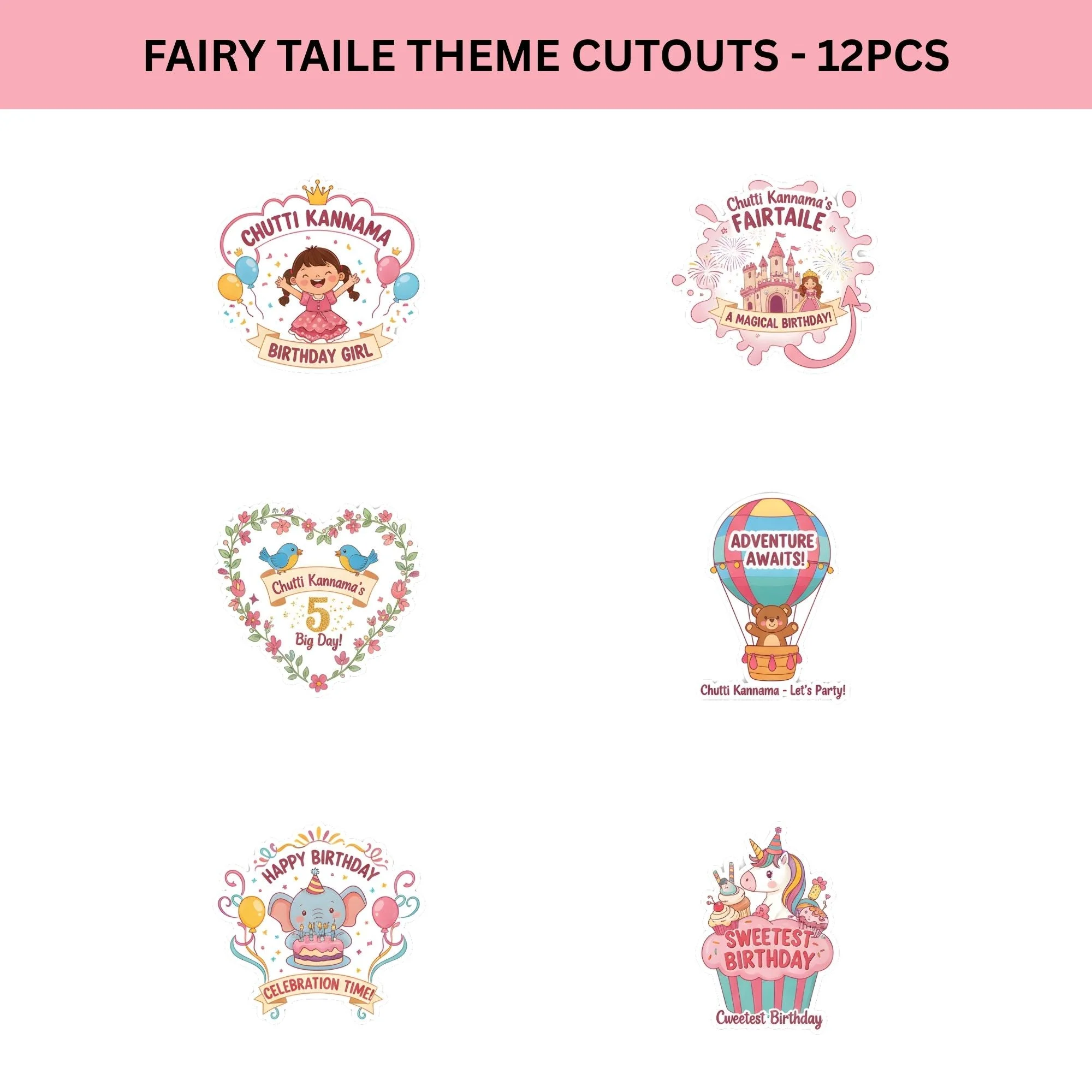 Fairy Taile Theme Birthday Cutouts (6 inches/250 GSM Cardstock/Mixcolour/12Pcs) - Premium Handcrafted 300 GSM Paper Cutouts by Party Decor Mall India - View 2