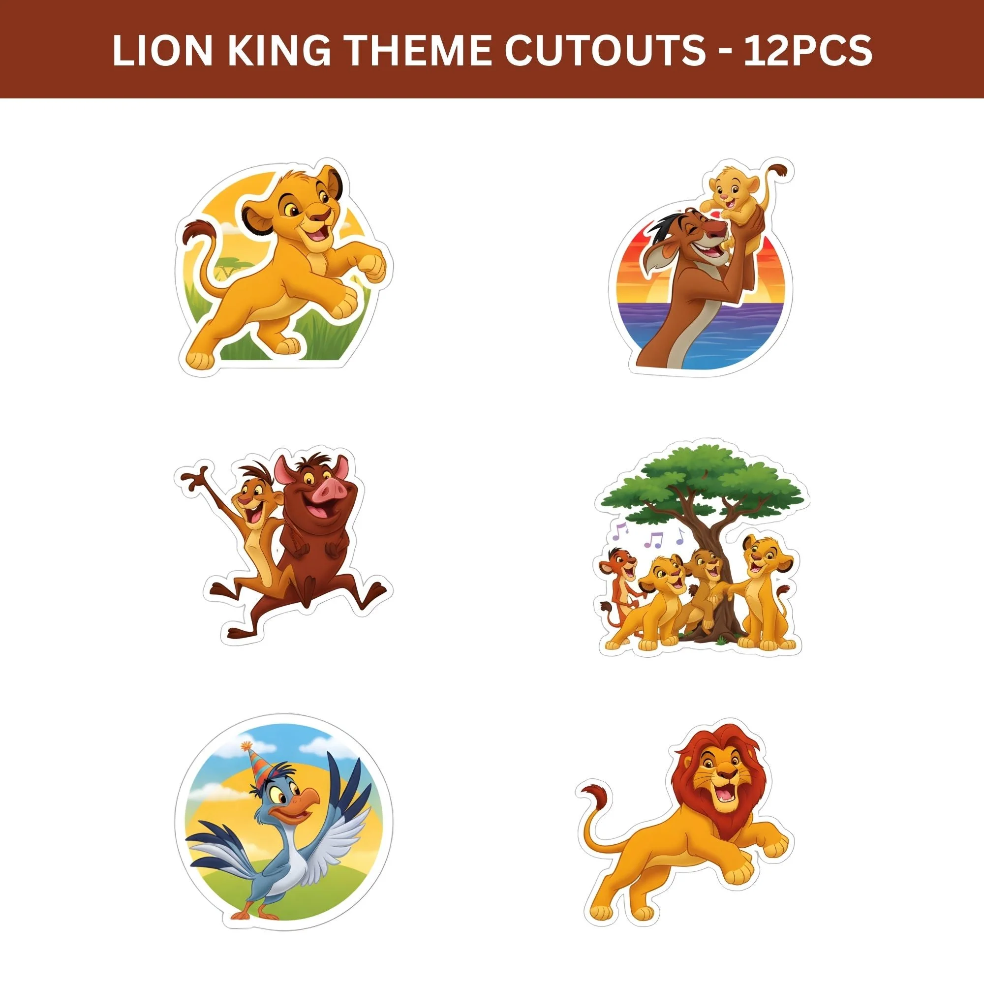 Lion King Theme Birthday Cutouts (6 inches/250 GSM Cardstock/Mixcolour/12Pcs) - Premium Handcrafted 300 GSM Paper Cutouts by Party Decor Mall India - View 2