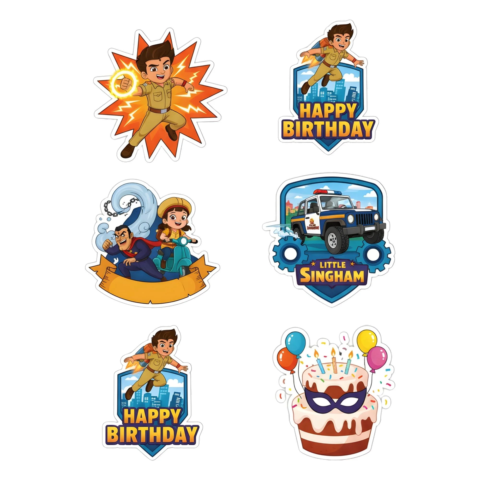 Little Singham Theme Birthday Cutouts (6 inches/250 GSM Cardstock/Mixcolour/12Pcs) - Premium Handcrafted 300 GSM Paper Cutouts by Party Decor Mall India - View 1