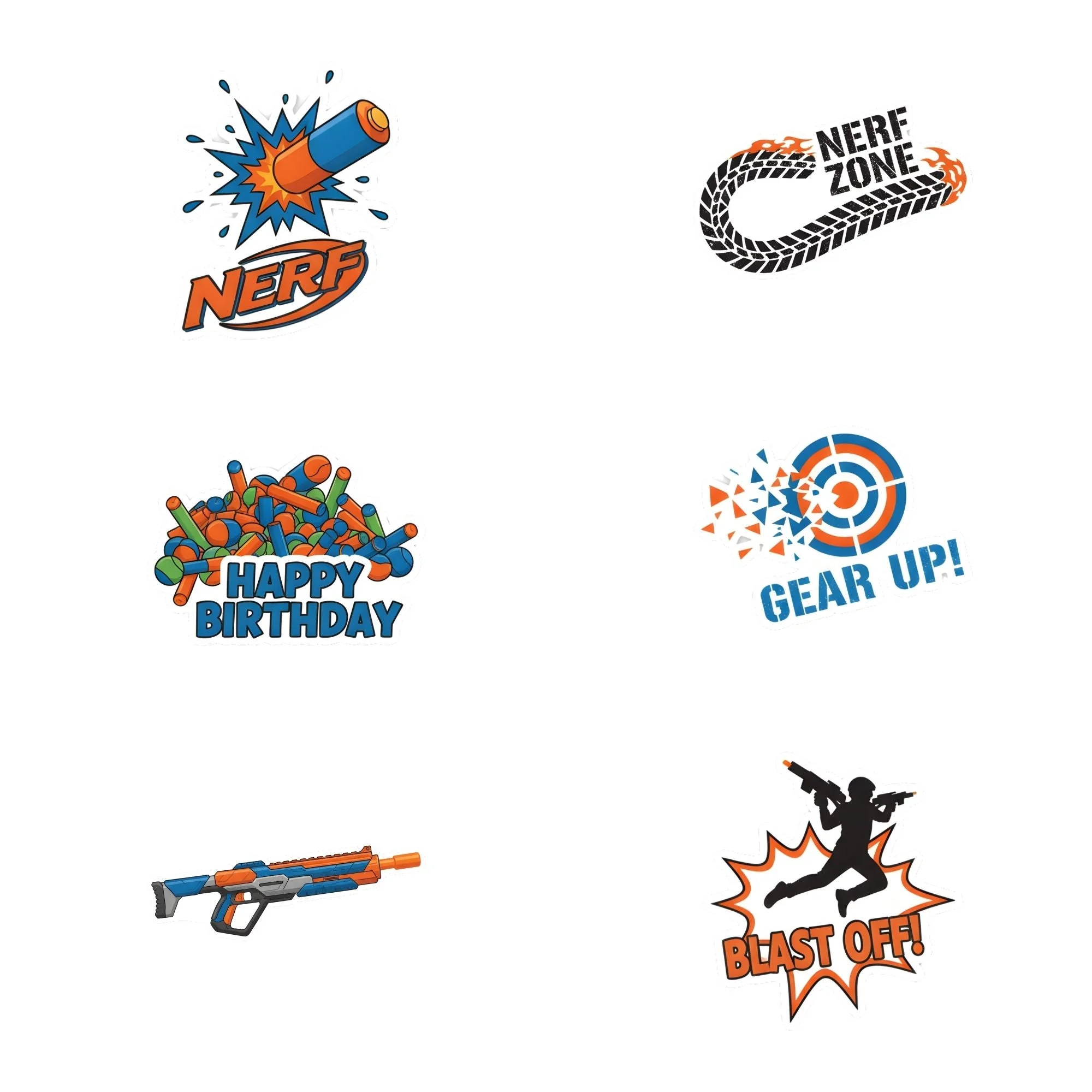 Nerf Gun Theme Birthday Cutouts (6 inches/250 GSM Cardstock/Mixcolour/12Pcs) - Premium Handcrafted 300 GSM Paper Cutouts by Party Decor Mall India - View 1