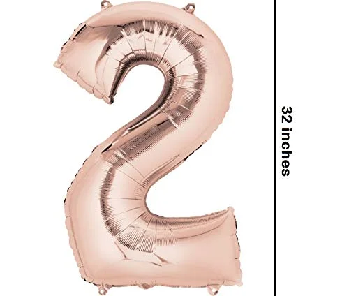 32 Inches Number Foil Balloon, Rose Gold Color, Number 2 - Premium Handcrafted 300 GSM Foil Balloon by Party Decor Mall India - View 2