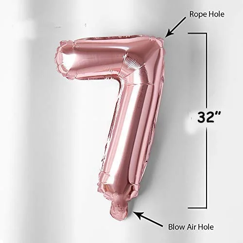 32 Inches Number Foil Balloon, Rose Gold Color, Number 7 - Premium Handcrafted 300 GSM Foil Balloon by Party Decor Mall India - View 2