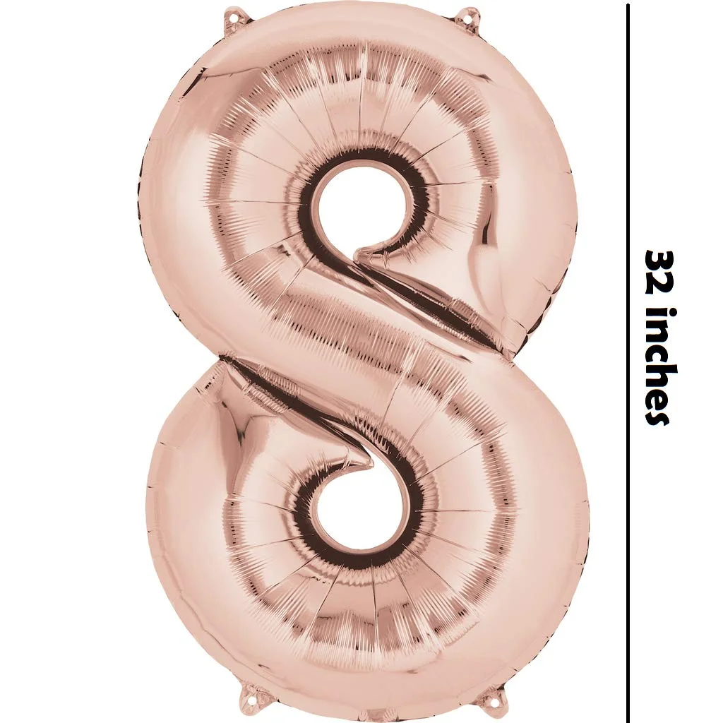 32 Inches Number Foil Balloon, Rose Gold Color, Number 8 - Premium Handcrafted 300 GSM Foil Balloon by Party Decor Mall India - View 2