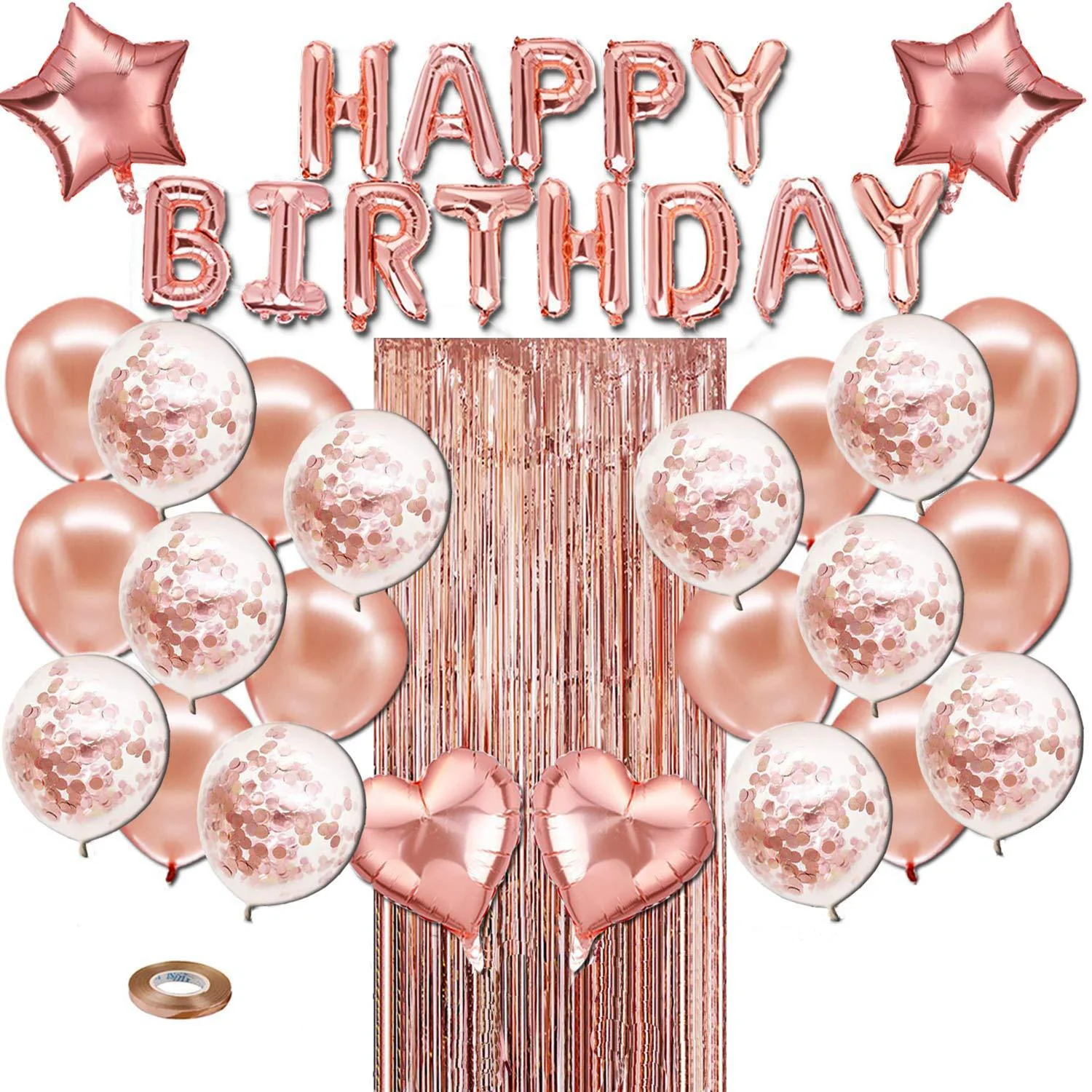 Rose Gold Birthday Party Supplies Happy Birthday Banner Star Heart Foil Balloons Rose Gold Birthday Party Decoration set - Premium Handcrafted 300 GSM Party Supplies, Foil Balloons, Balloons by Party Decor Mall India - View 2