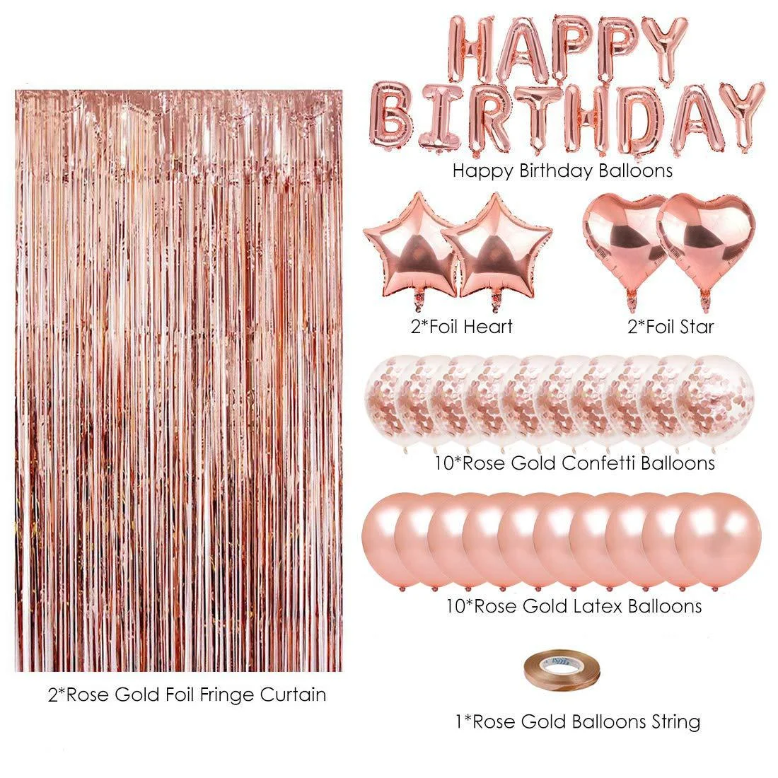 Rose Gold Birthday Party Supplies Happy Birthday Banner Star Heart Foil Balloons Rose Gold Birthday Party Decoration set - Premium Handcrafted 300 GSM Party Supplies, Foil Balloons, Balloons by Party Decor Mall India - View 3