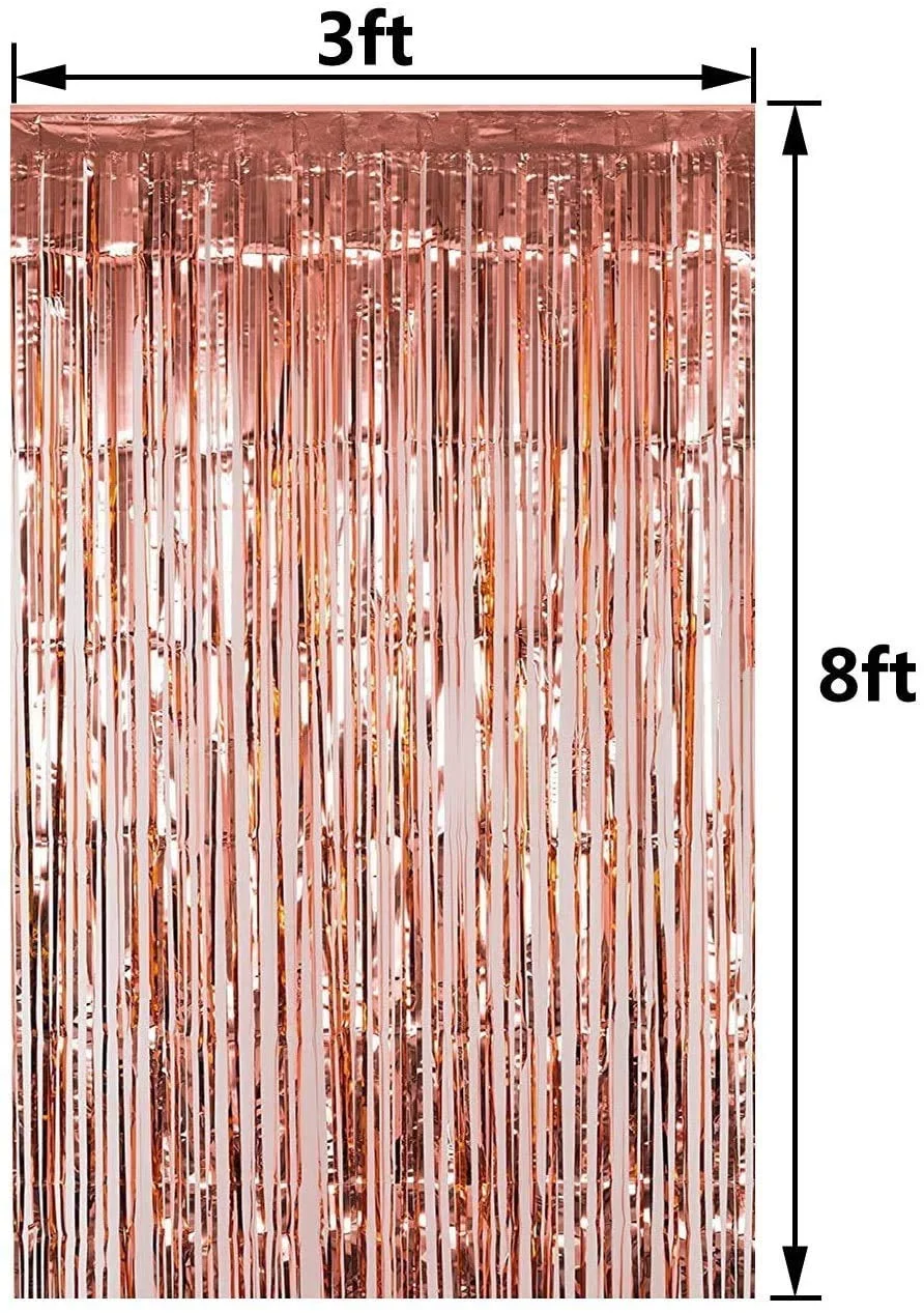 Rose Gold Metallic Foil Fringe Curtains for Birthday Engagement , Baby Shower , Holiday Celebration , Decorations - 3 X 6 ft (Pack of 2) - Premium Handcrafted 300 GSM Balloons & Decor by Party Decor Mall India - View 2