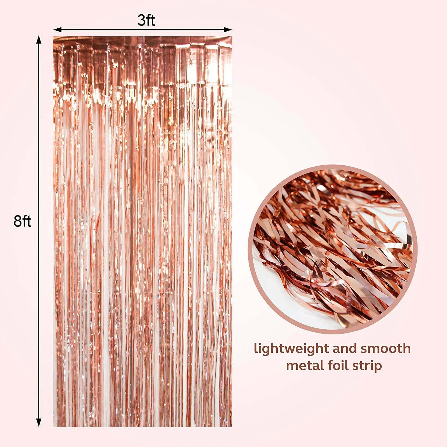 Rose Gold Metallic Foil Fringe Curtains for Birthday Engagement , Baby Shower , Holiday Celebration , Decorations - 3 X 6 ft (Pack of 2) - Premium Handcrafted 300 GSM Balloons & Decor by Party Decor Mall India - View 4