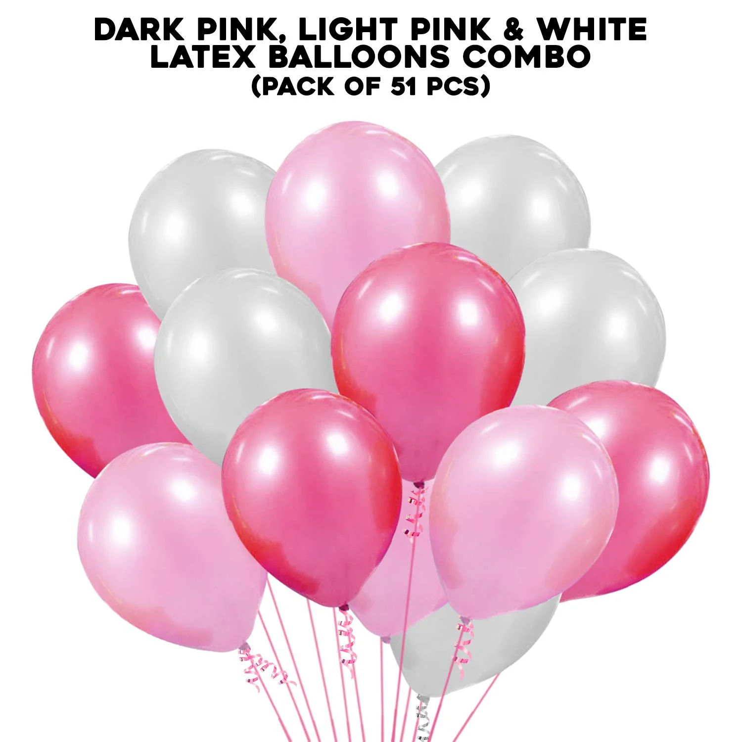 Pink White Metallic Balloons Pack - 50Pcs for Kids Girls Women Birthday, Baby Shower, Princess Decorations - Premium Handcrafted 300 GSM Balloons by Party Decor Mall India - View 2