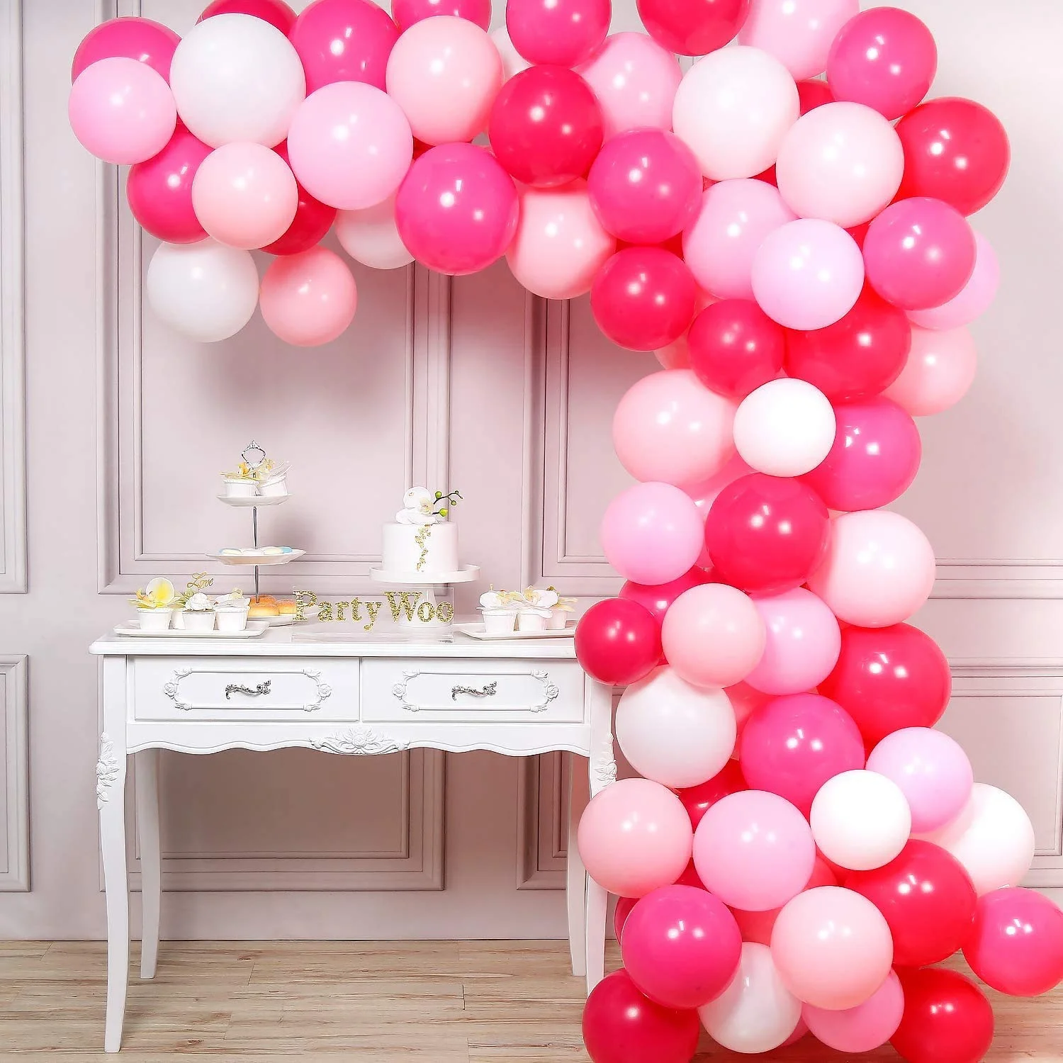 Pink White Metallic Balloons Pack - 50Pcs for Kids Girls Women Birthday, Baby Shower, Princess Decorations - Premium Handcrafted 300 GSM Balloons by Party Decor Mall India - View 4