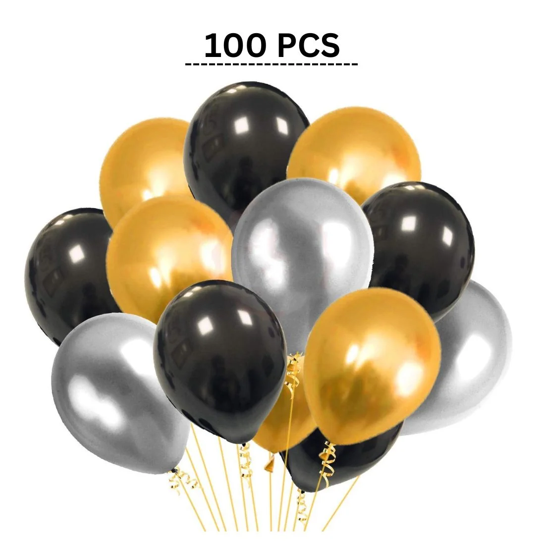 100Pcs Black, Golden and Silver Metallic Balloons For Ballons - Premium Handcrafted 300 GSM Balloons by Party Decor Mall India - View 3