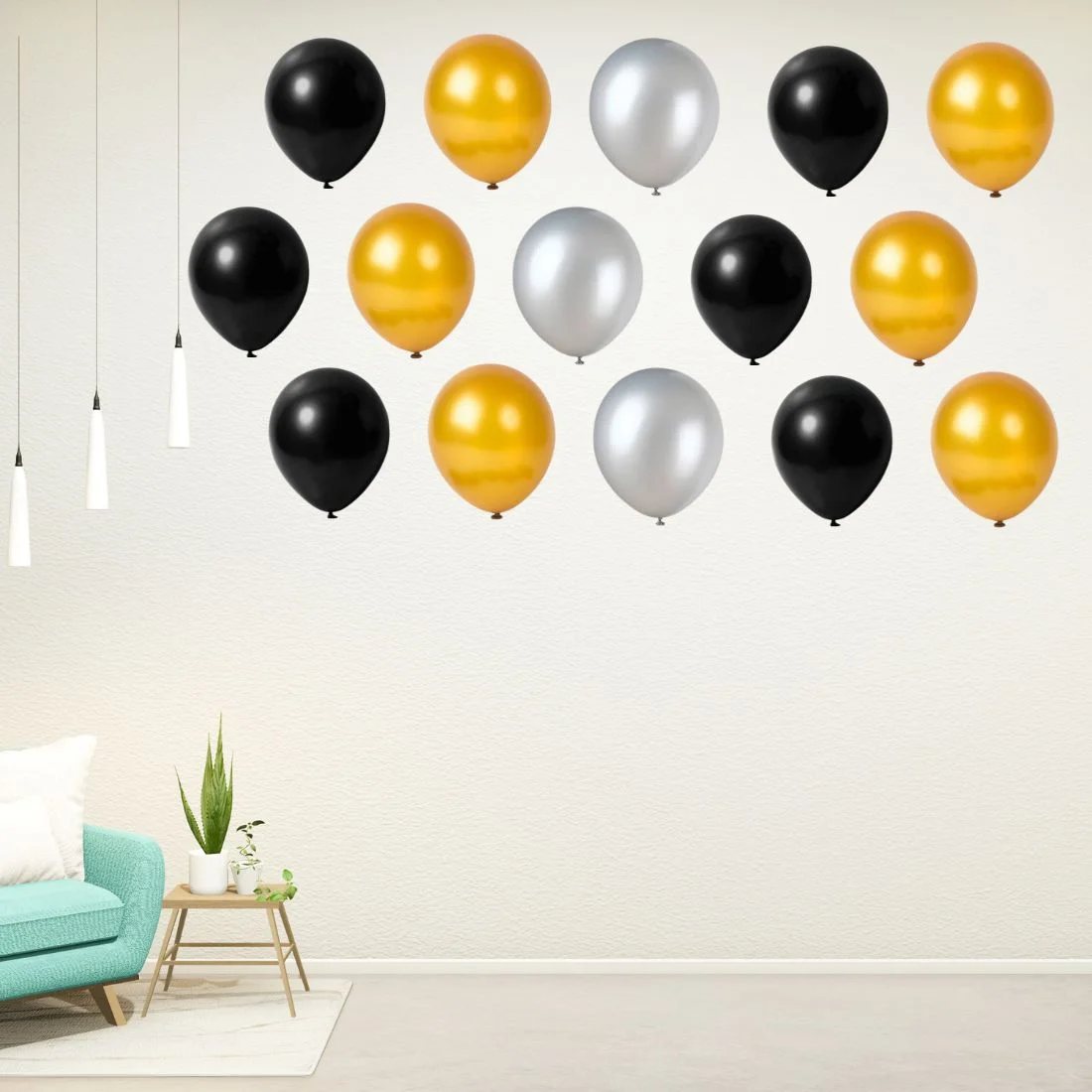 100Pcs Black, Golden and Silver Metallic Balloons For Ballons - Premium Handcrafted 300 GSM Balloons by Party Decor Mall India - View 6