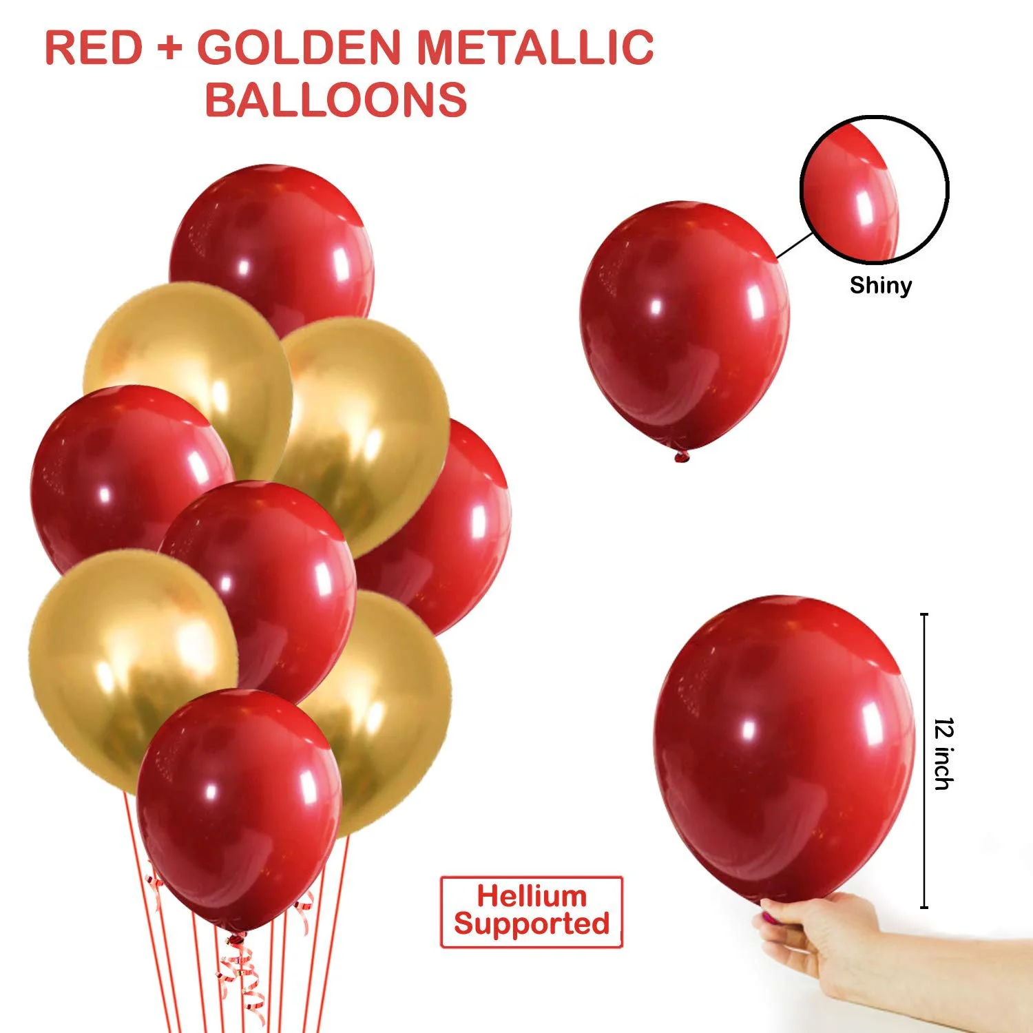 Red Golden Birthday Anniversary Balloon Decoration Items With Led Light--I love You Foil Balloon, Heart Balloons and Metallic Balloon - Premium Handcrafted 300 GSM Balloons by Party Decor Mall India - View 2