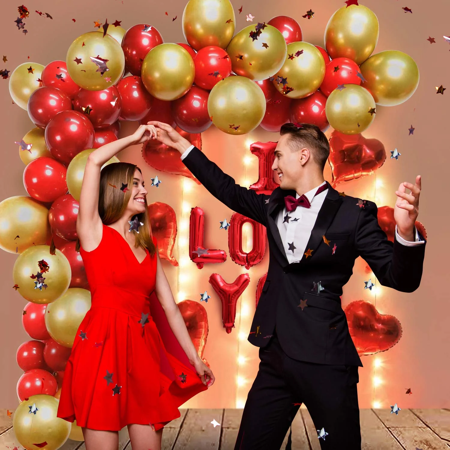 Red Golden Birthday Anniversary Balloon Decoration Items With Led Light--I love You Foil Balloon, Heart Balloons and Metallic Balloon - Premium Handcrafted 300 GSM Balloons by Party Decor Mall India - View 3