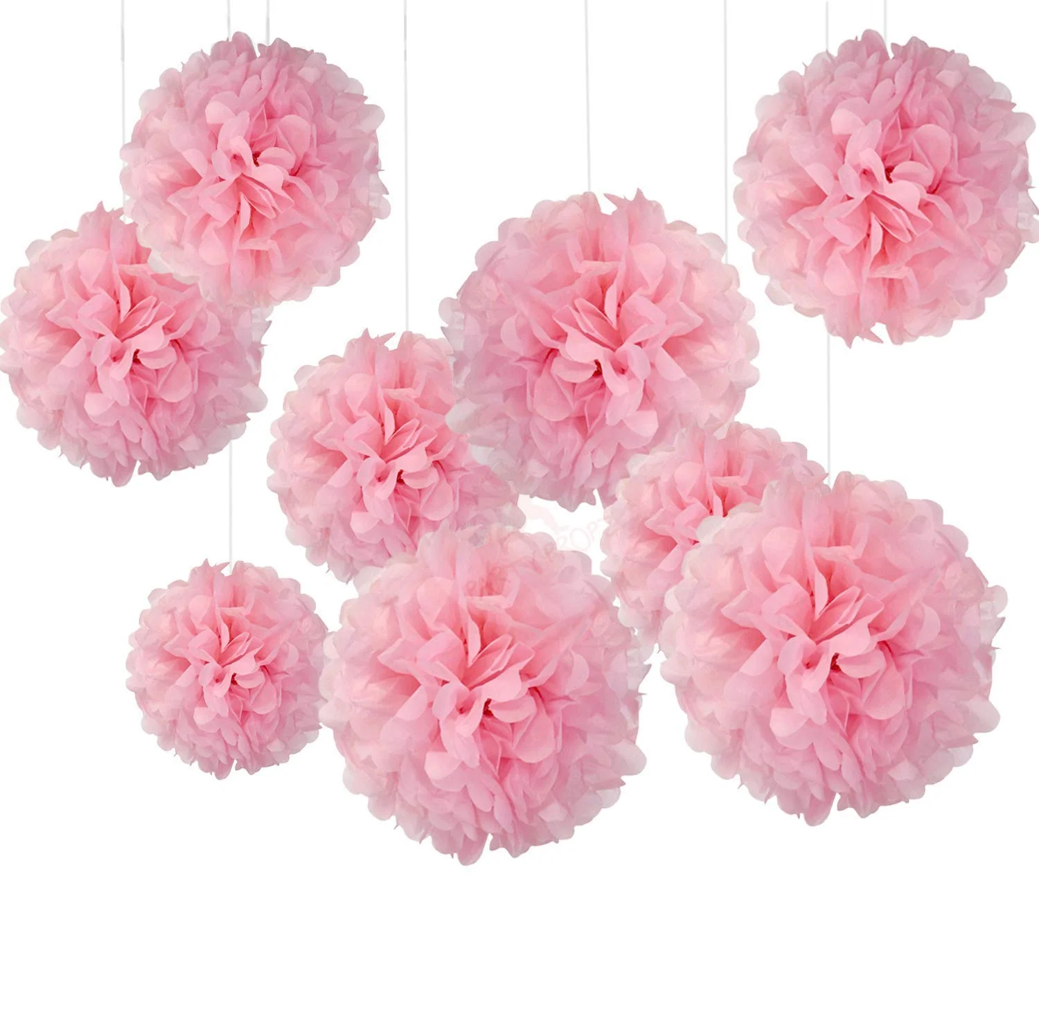 Paper Pom Pom for Decoration 10 Inches Set of 9 Pcs (Pink) - Premium Handcrafted 300 GSM Party Supplies by Party Decor Mall India - View 2