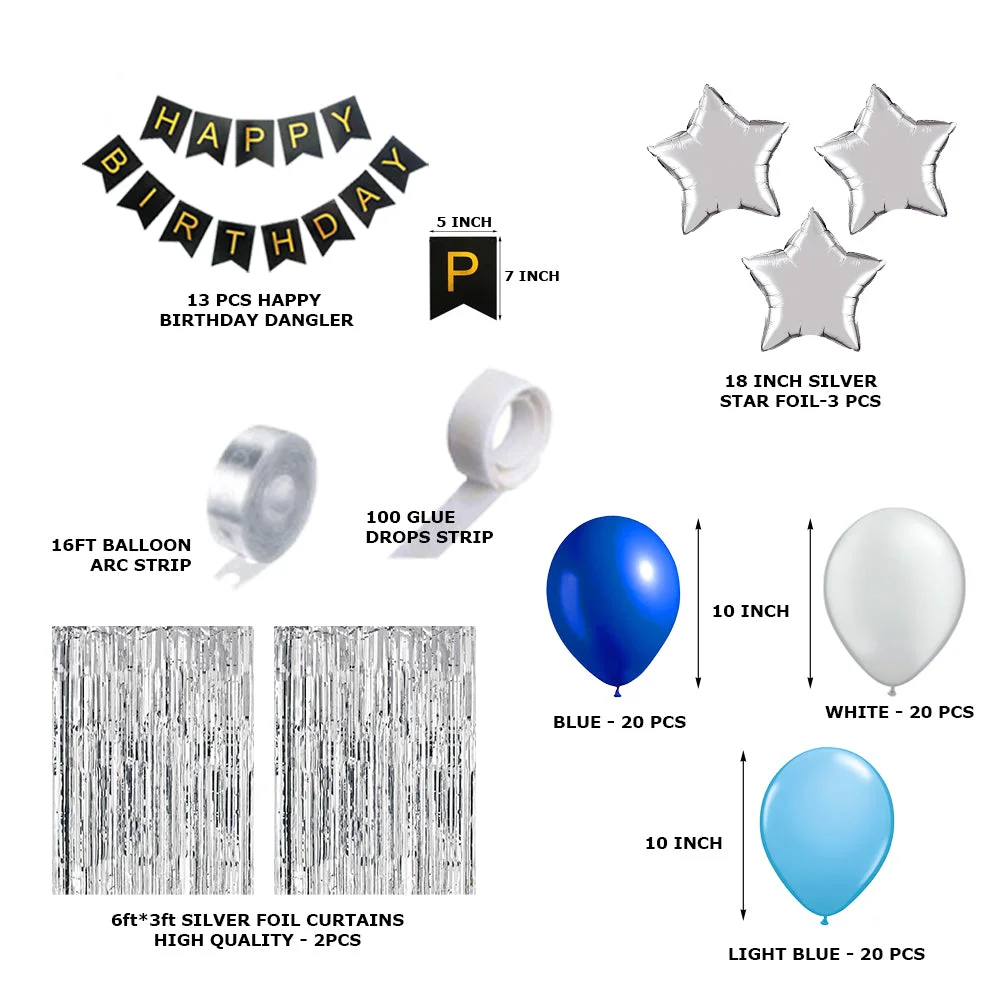 80 Pcs DIY Happy Birthday Kit - Blue, White Balloons and Happy birthday Banner - Premium Handcrafted 300 GSM Party Supplies, Balloons by Party Decor Mall India - View 2