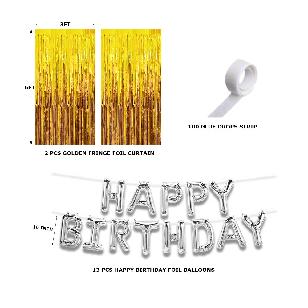 16 Pcs Golden Fringe - Silver Happy Birthday Foil Combo - Premium Handcrafted 300 GSM Balloon Kit by Party Decor Mall India - View 2