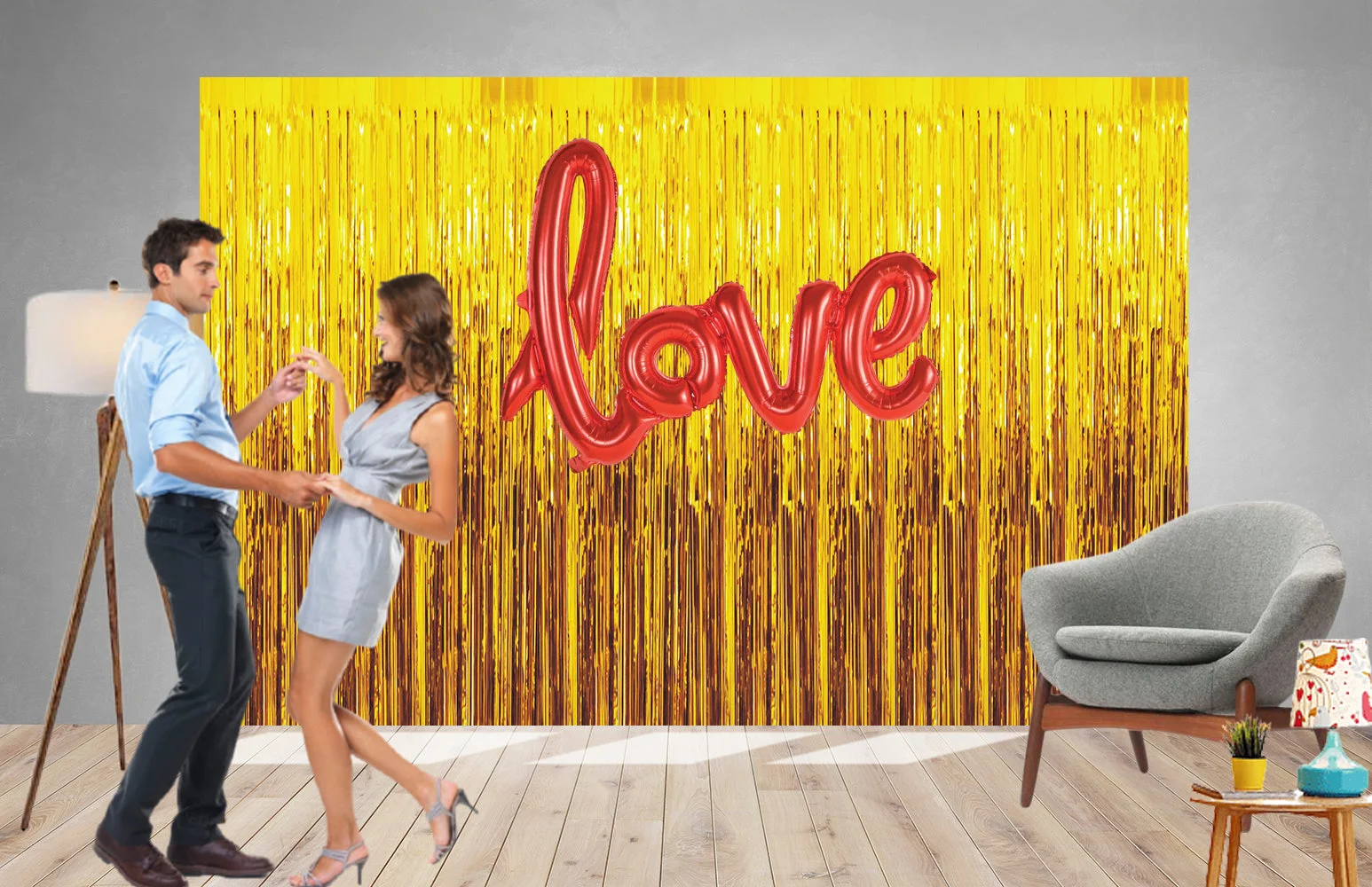 4 Pcs Golden Fringe - Red Love Foil Balloon Combo