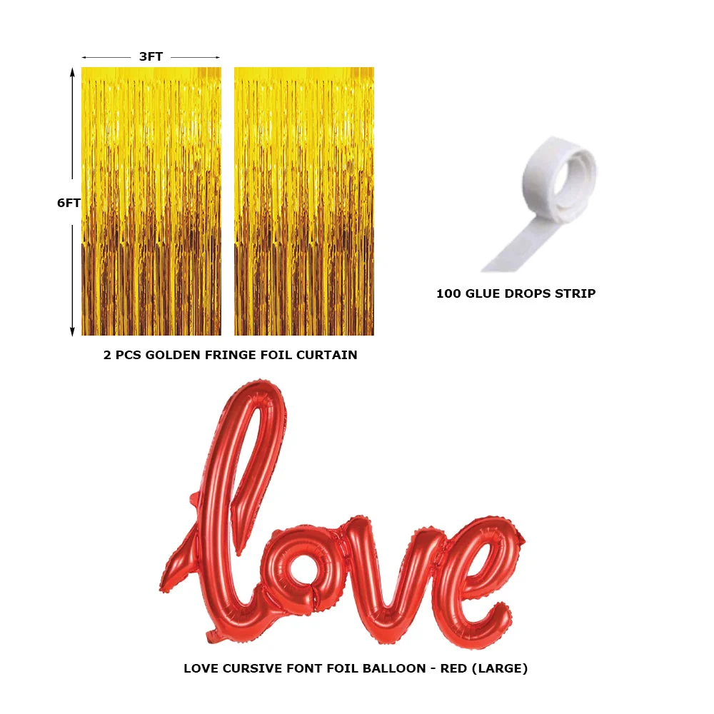 4 Pcs Golden Fringe - Red Love Foil Balloon Combo - Premium Handcrafted 300 GSM Balloon Kit by Party Decor Mall India - View 2