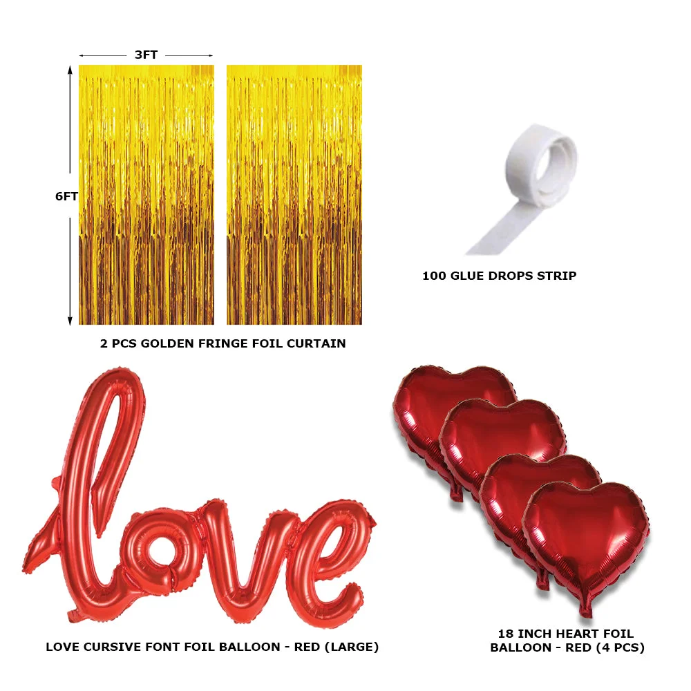 8 Pcs Golden Fringe - Red Love Foil Balloon & Heart Balloon Combo - Premium Handcrafted 300 GSM Balloon Kit by Party Decor Mall India - View 2