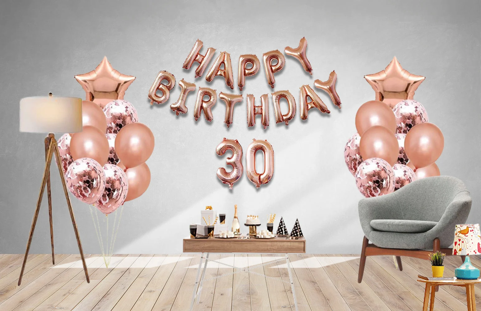 38 Pcs DIY Happy Birthday Kit – Rose Gold Balloon, Confetti Balloon, Rose Gold Foil, Foil Number & Happy Birthday Foil Balloon